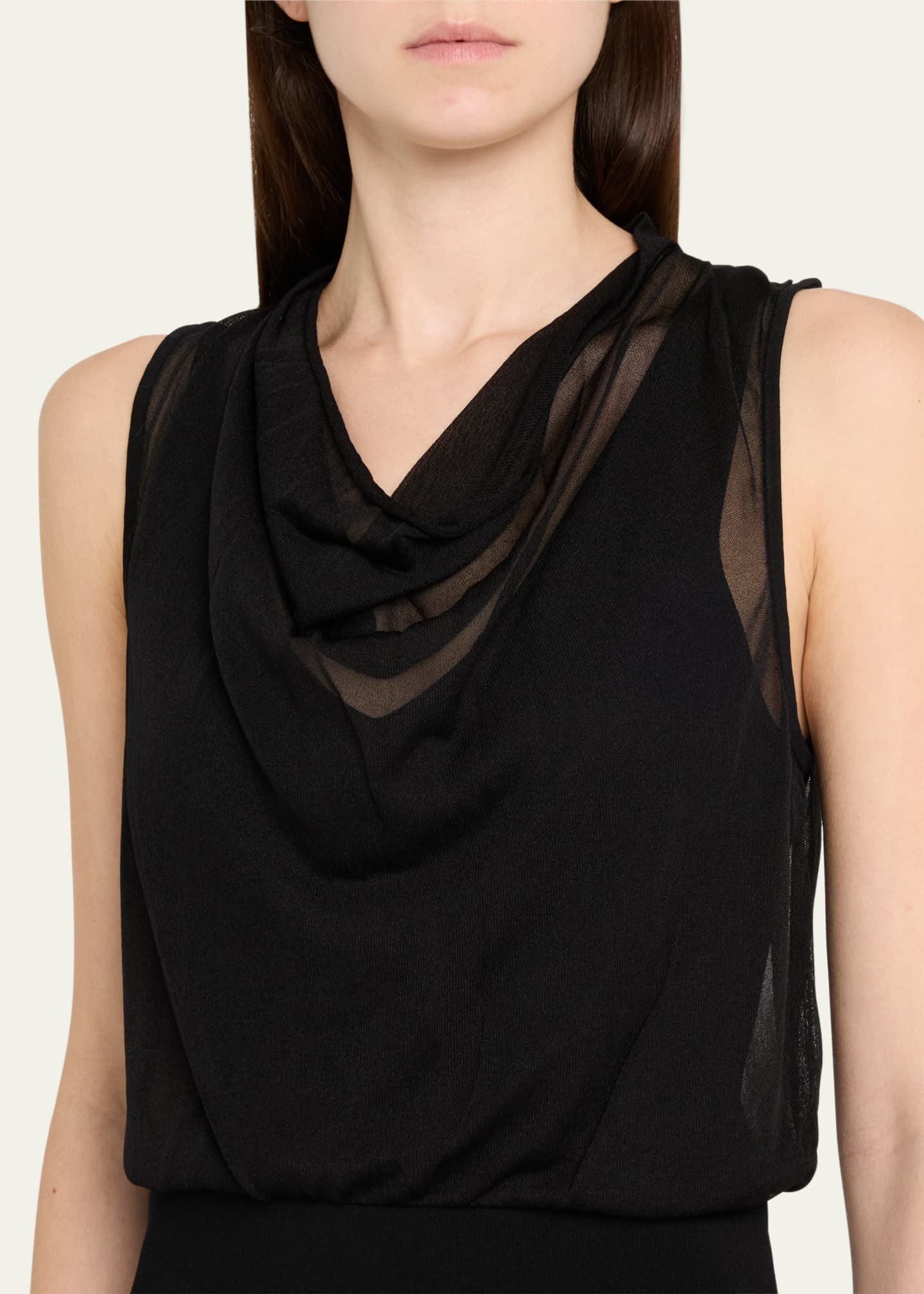 Carmina Sheer Cowl-Neck Tank Top