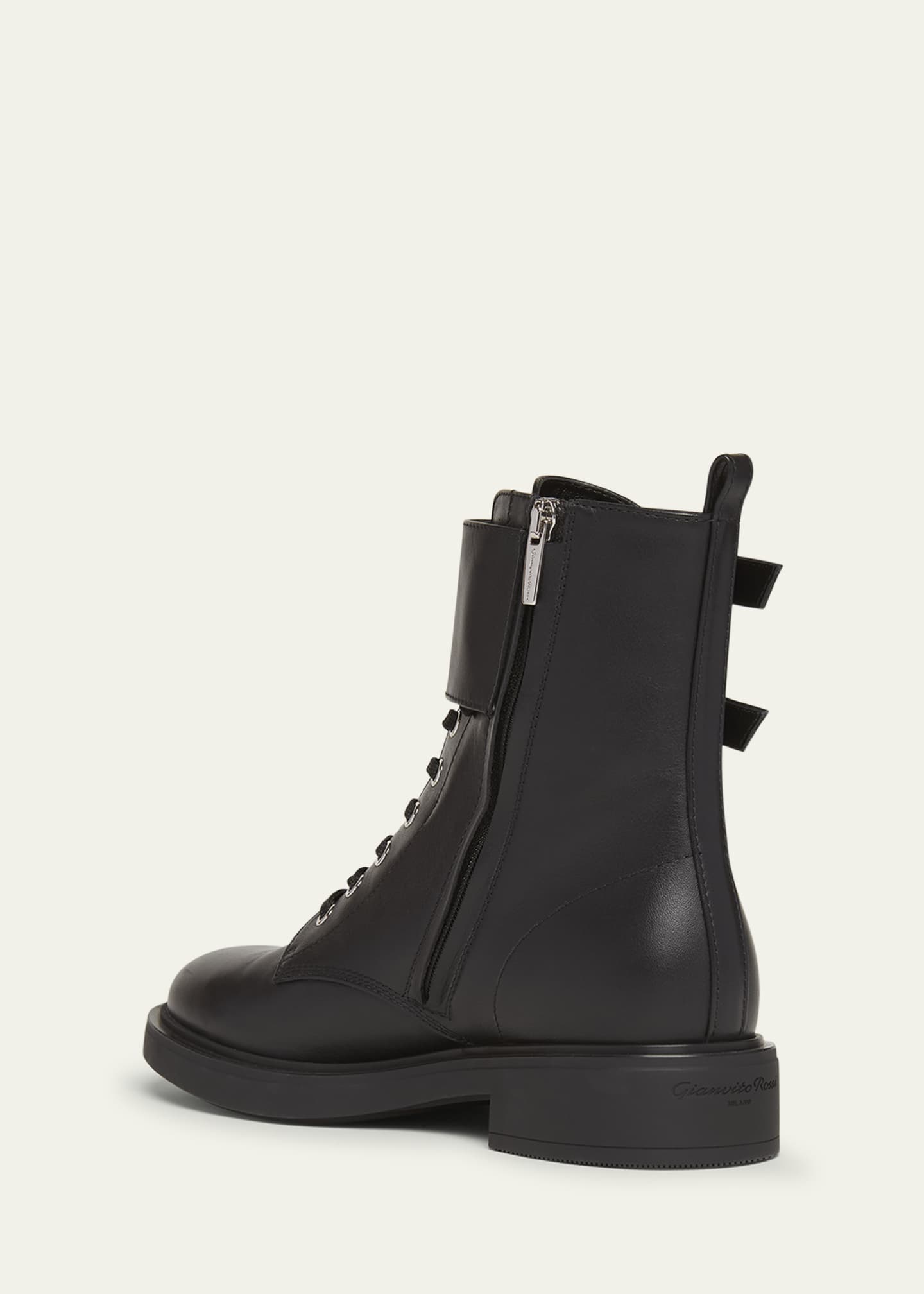 Gianvito Rossi Leather Buckle Cuff Combat Booties Image 2 of 4