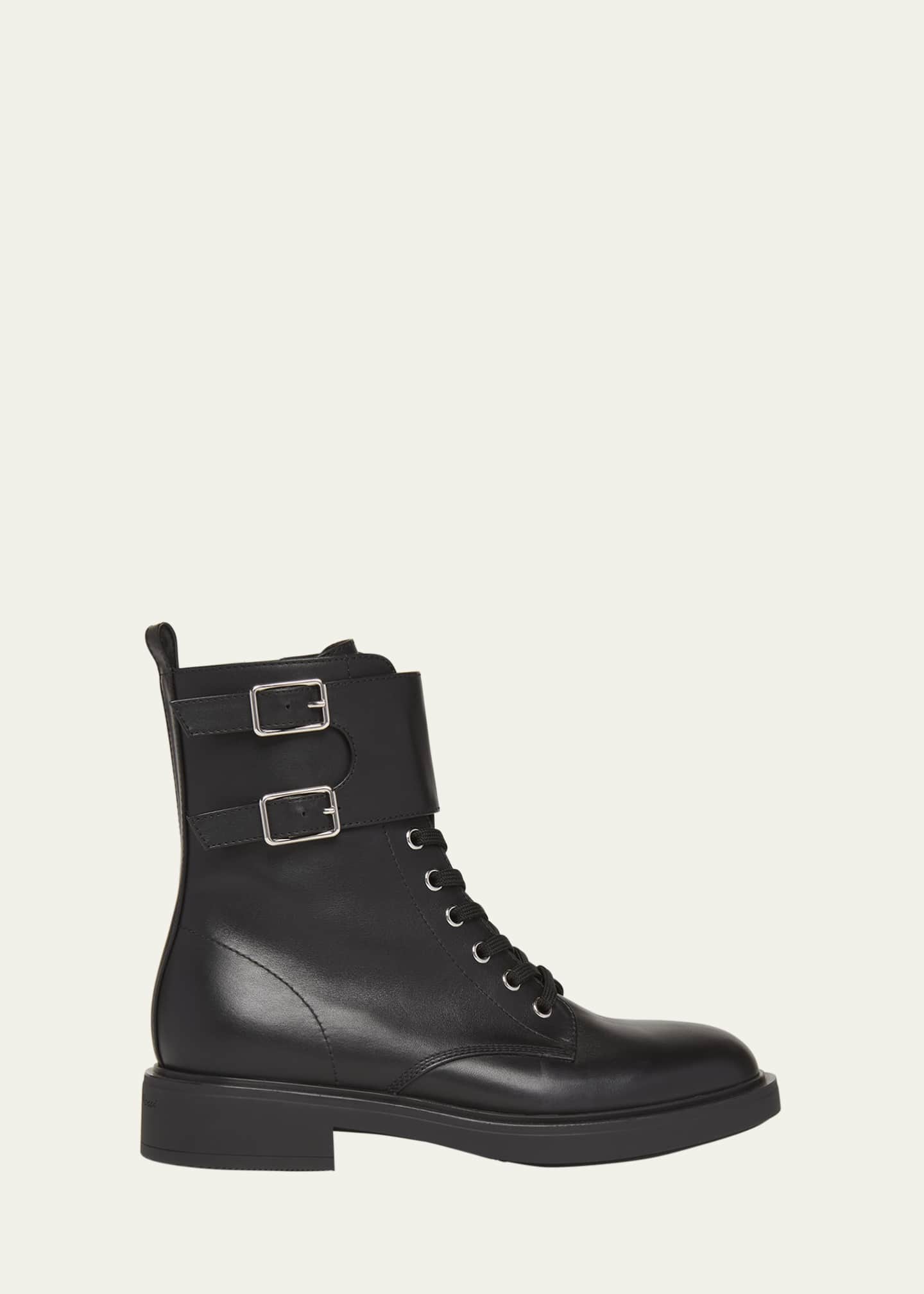 Gianvito Rossi Leather Buckle Cuff Combat Booties Image 1 of 4