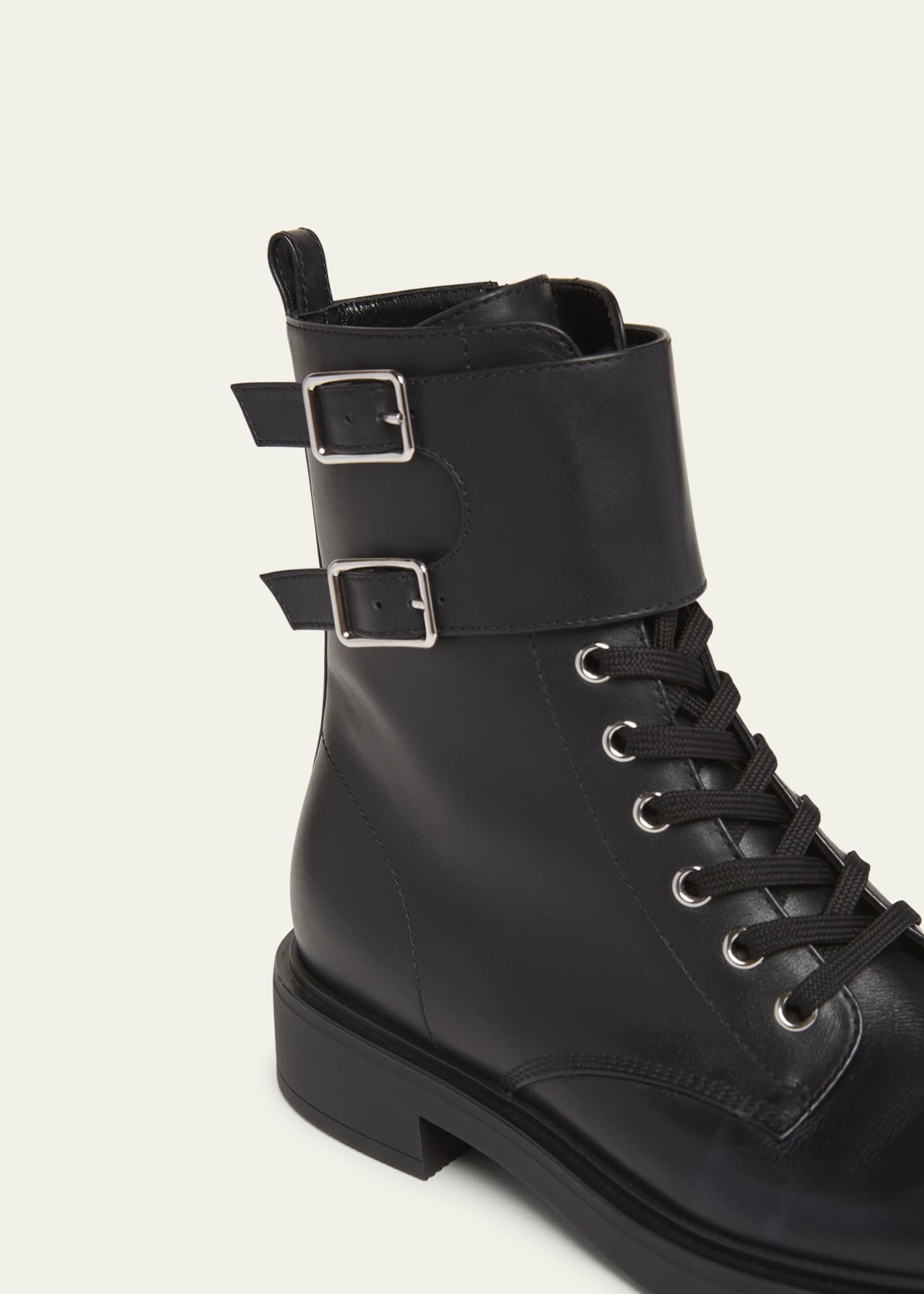Gianvito Rossi Leather Buckle Cuff Combat Booties Image 3 of 4