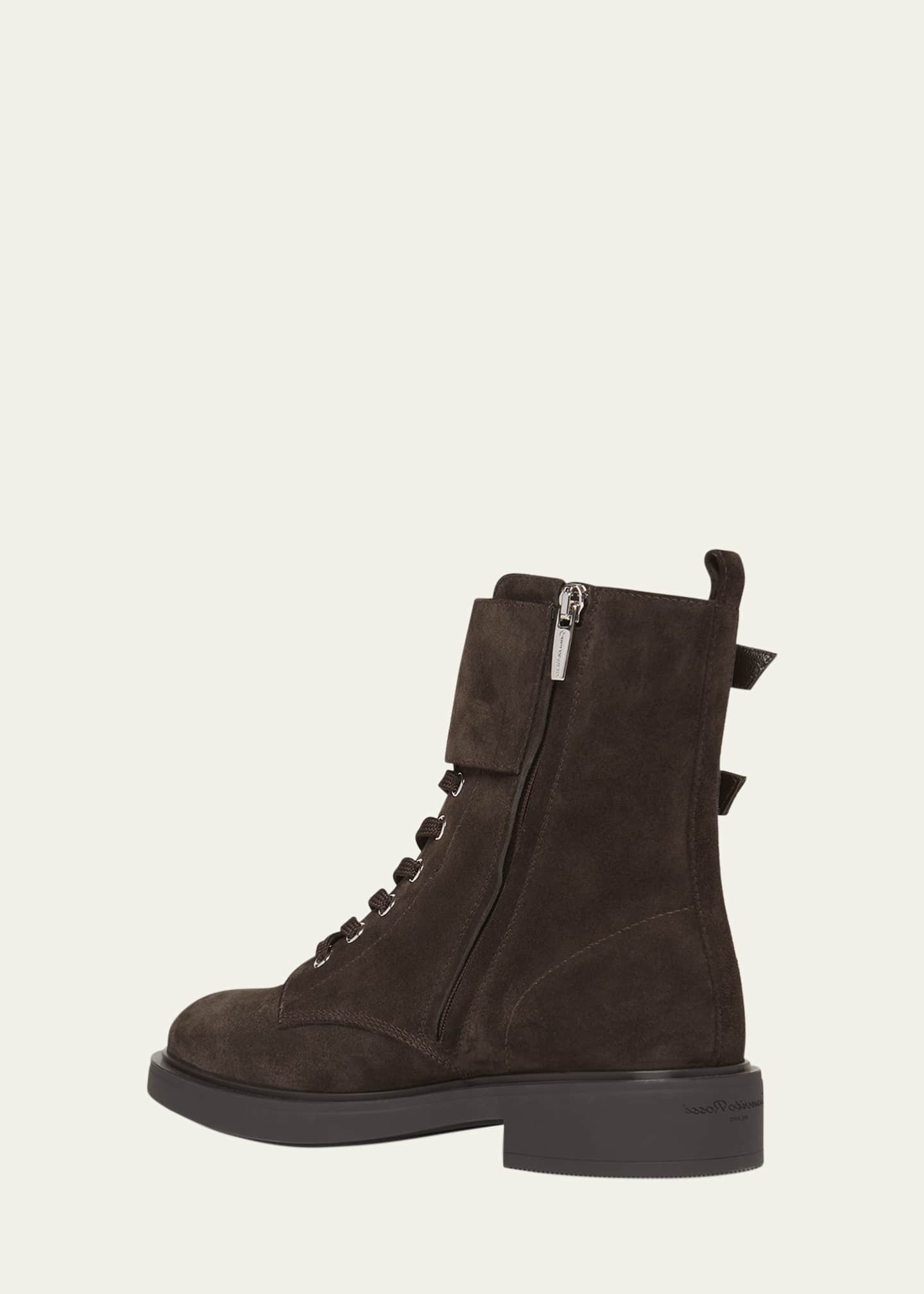 Gianvito Rossi Suede Buckle Cuff Combat Booties Image 2 of 4