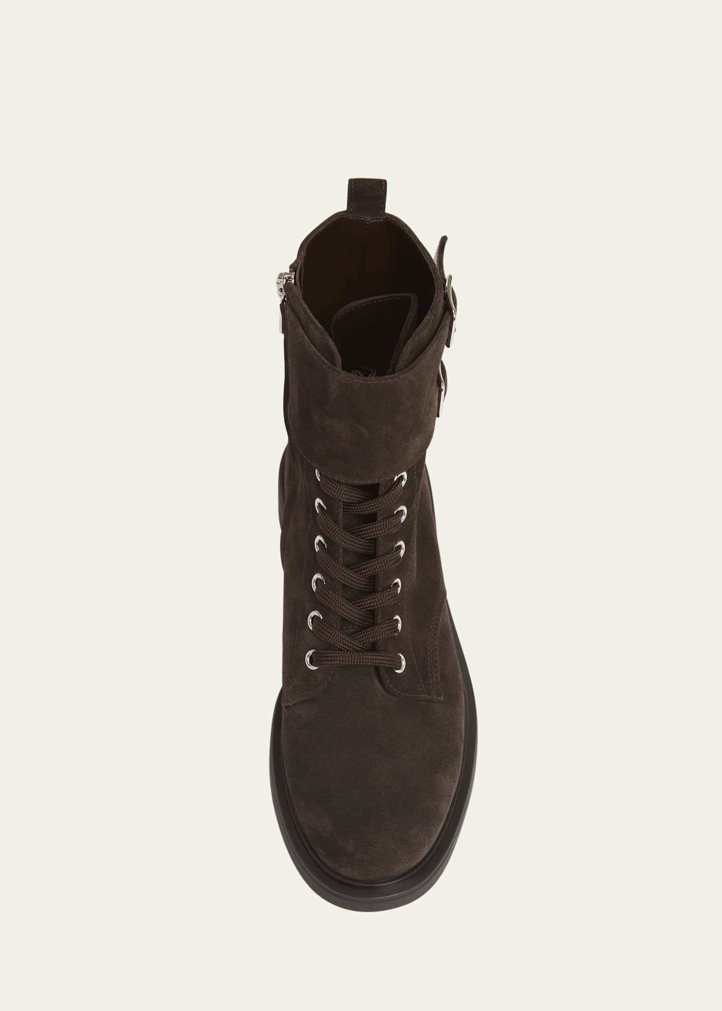 Gianvito Rossi Suede Buckle Cuff Combat Booties Image 4 of 4