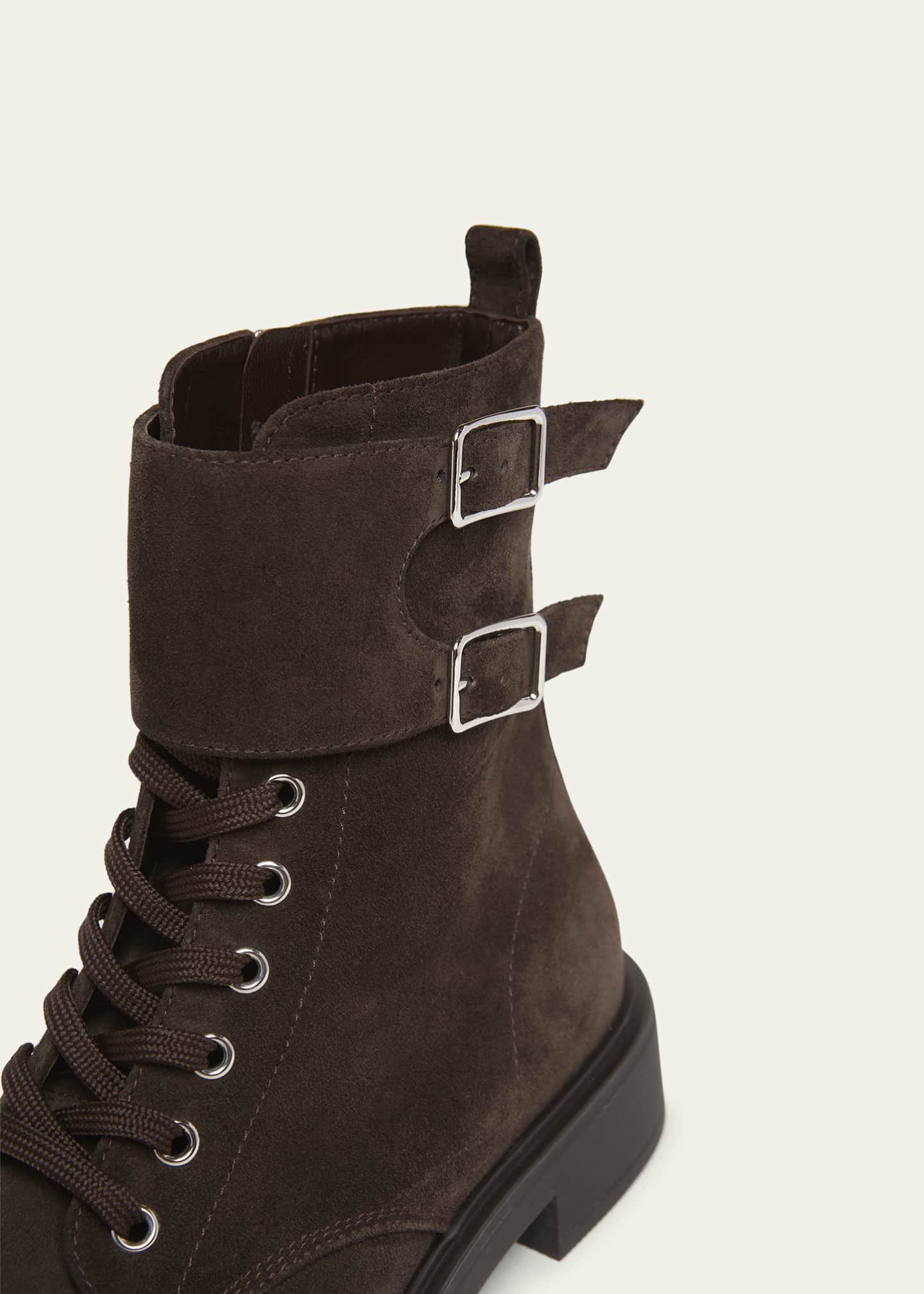 Gianvito Rossi Suede Buckle Cuff Combat Booties Image 3 of 4