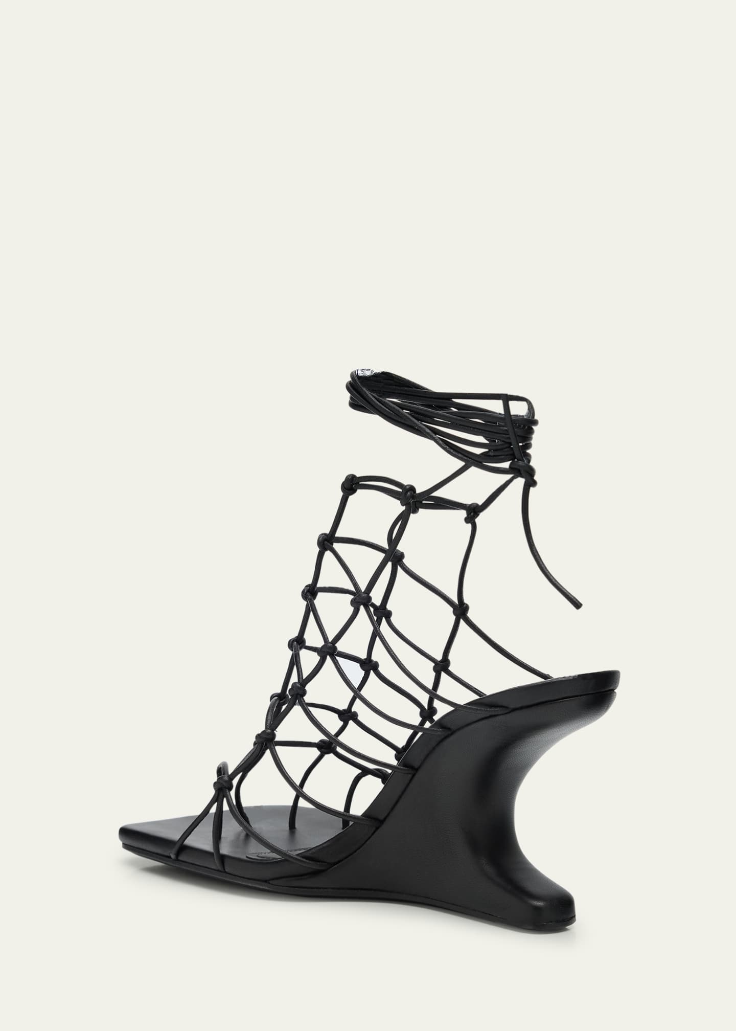 Web Caged Leather Ankle-Tie Sandals