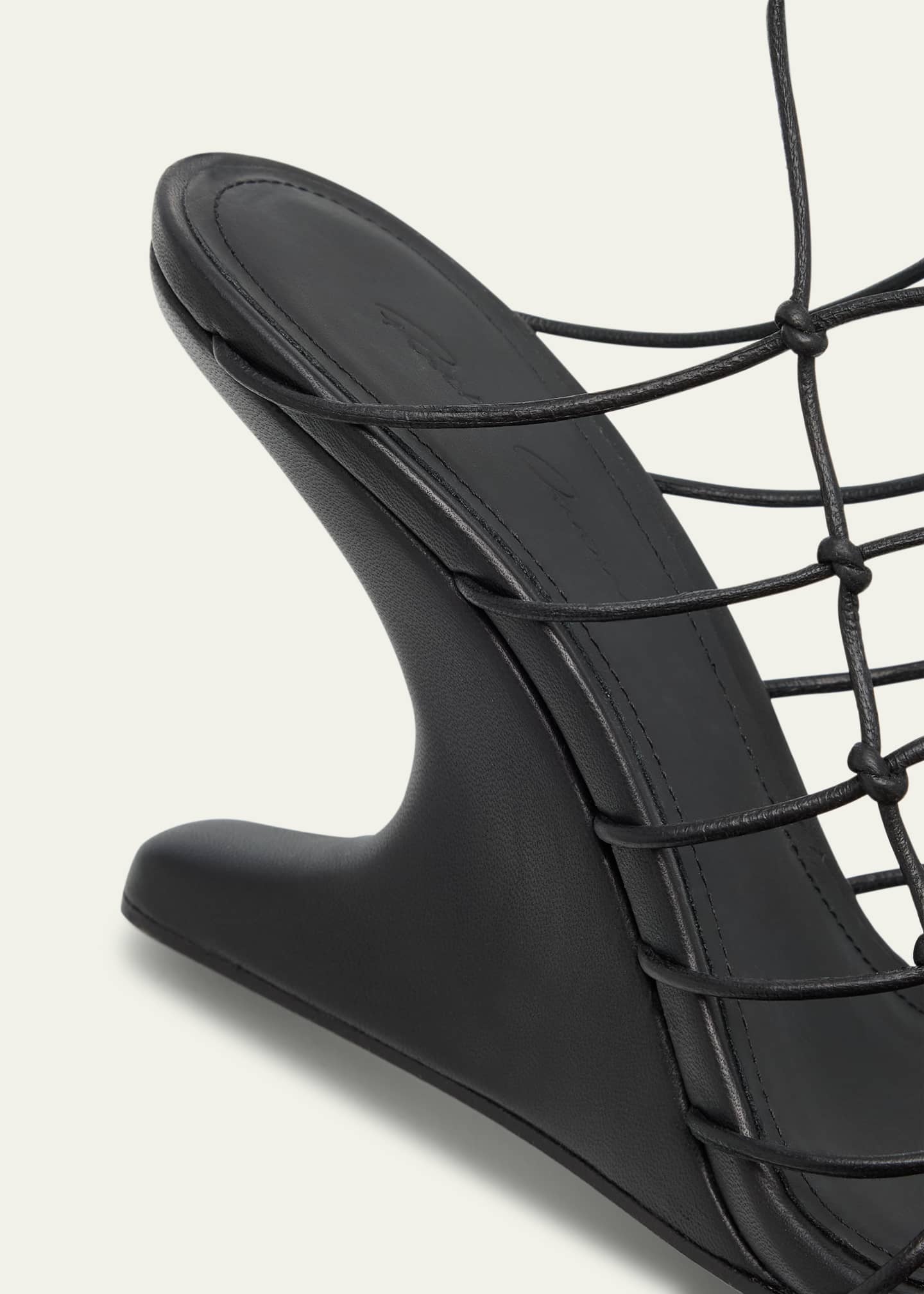 Web Caged Leather Ankle-Tie Sandals