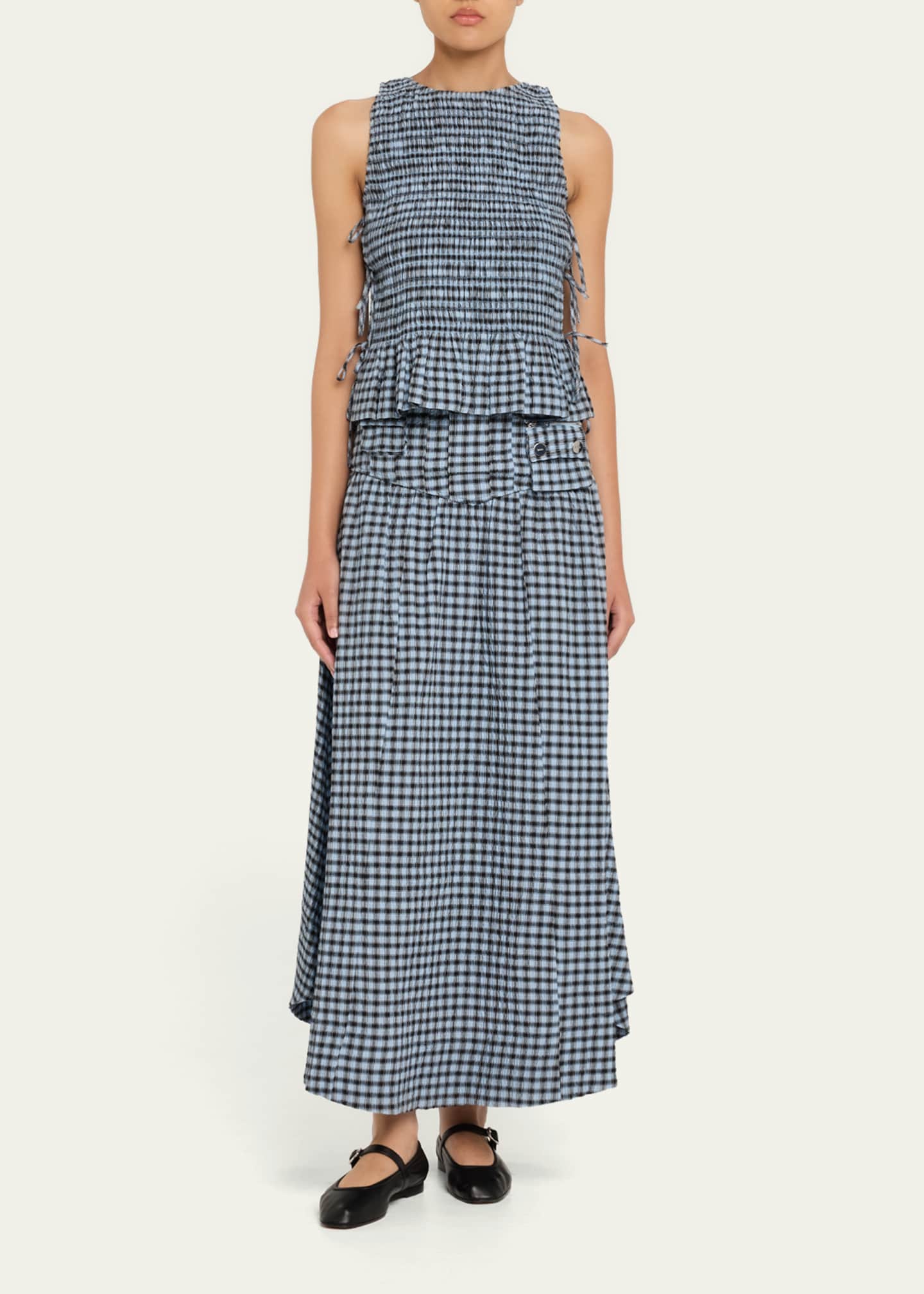 Ganni Check Seersucker Long Skirt Image 2 of 5