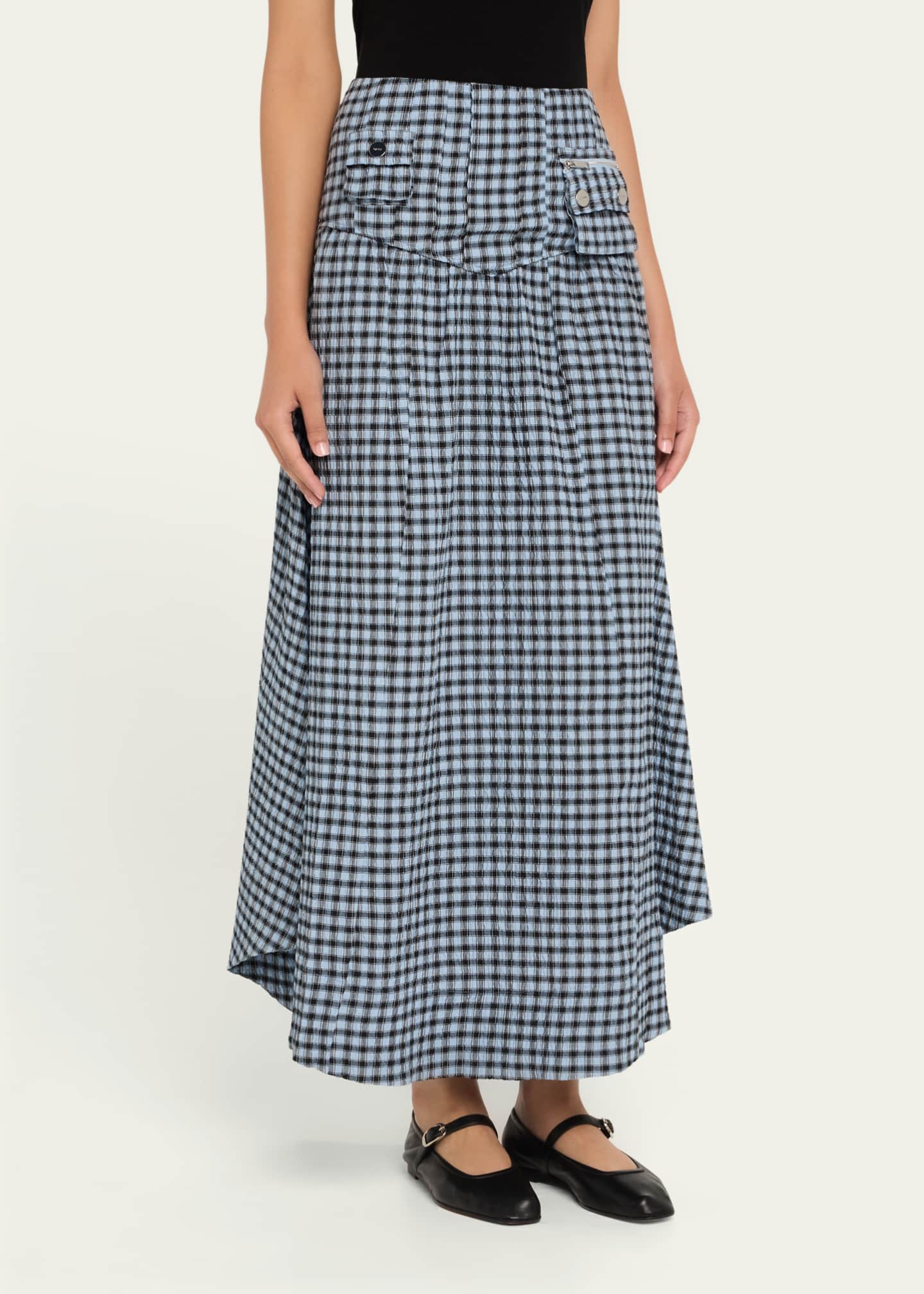 Ganni Check Seersucker Long Skirt Image 4 of 5