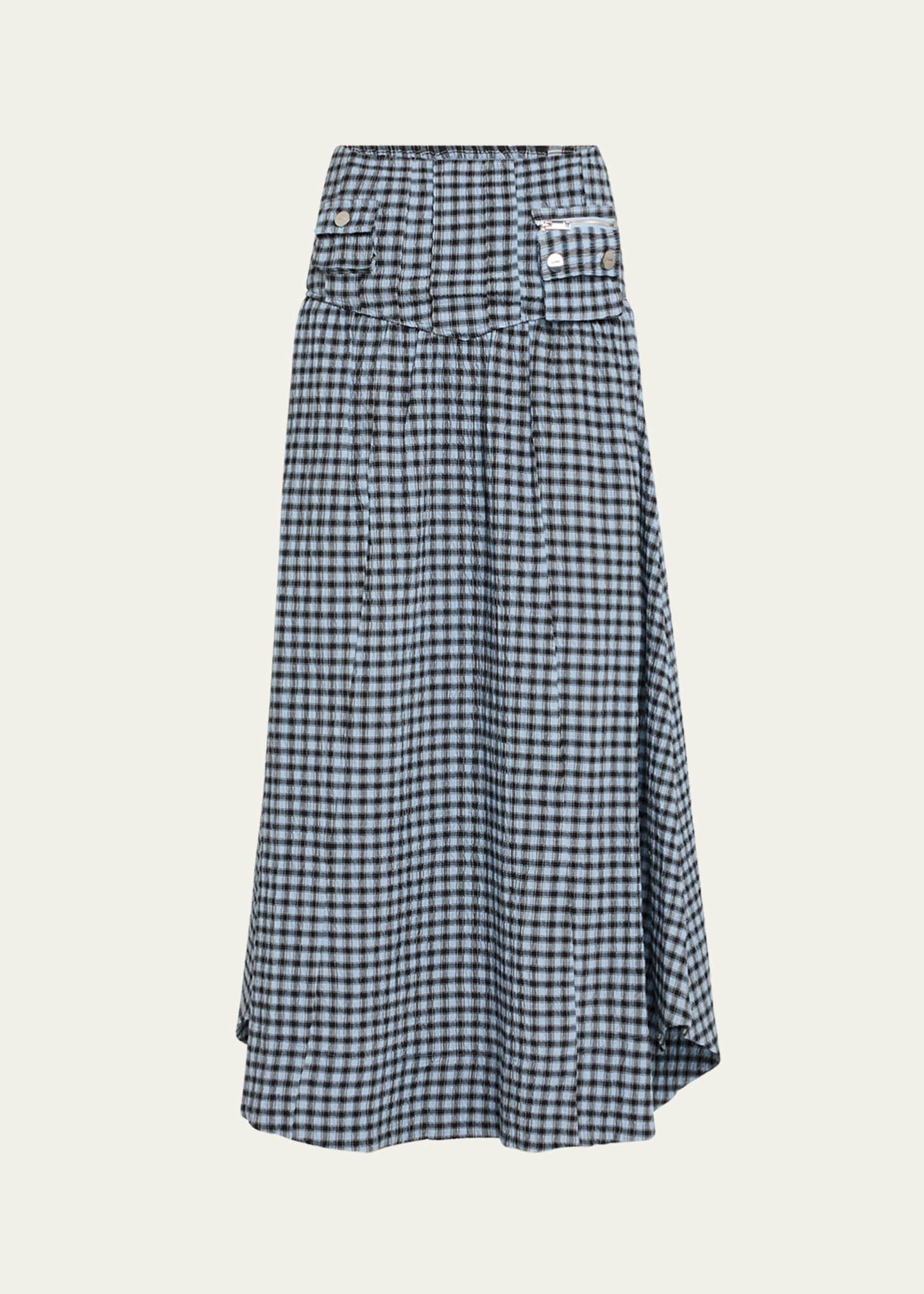 Ganni Check Seersucker Long Skirt Image 1 of 5