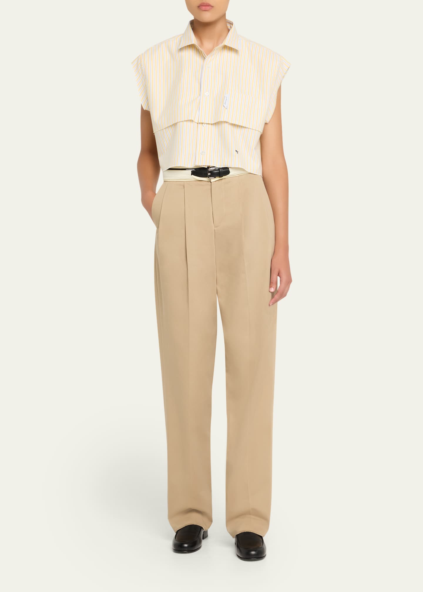 HOMMEGIRLS Striped Sleeveless Layered Cropped Shirt Image 2 of 5