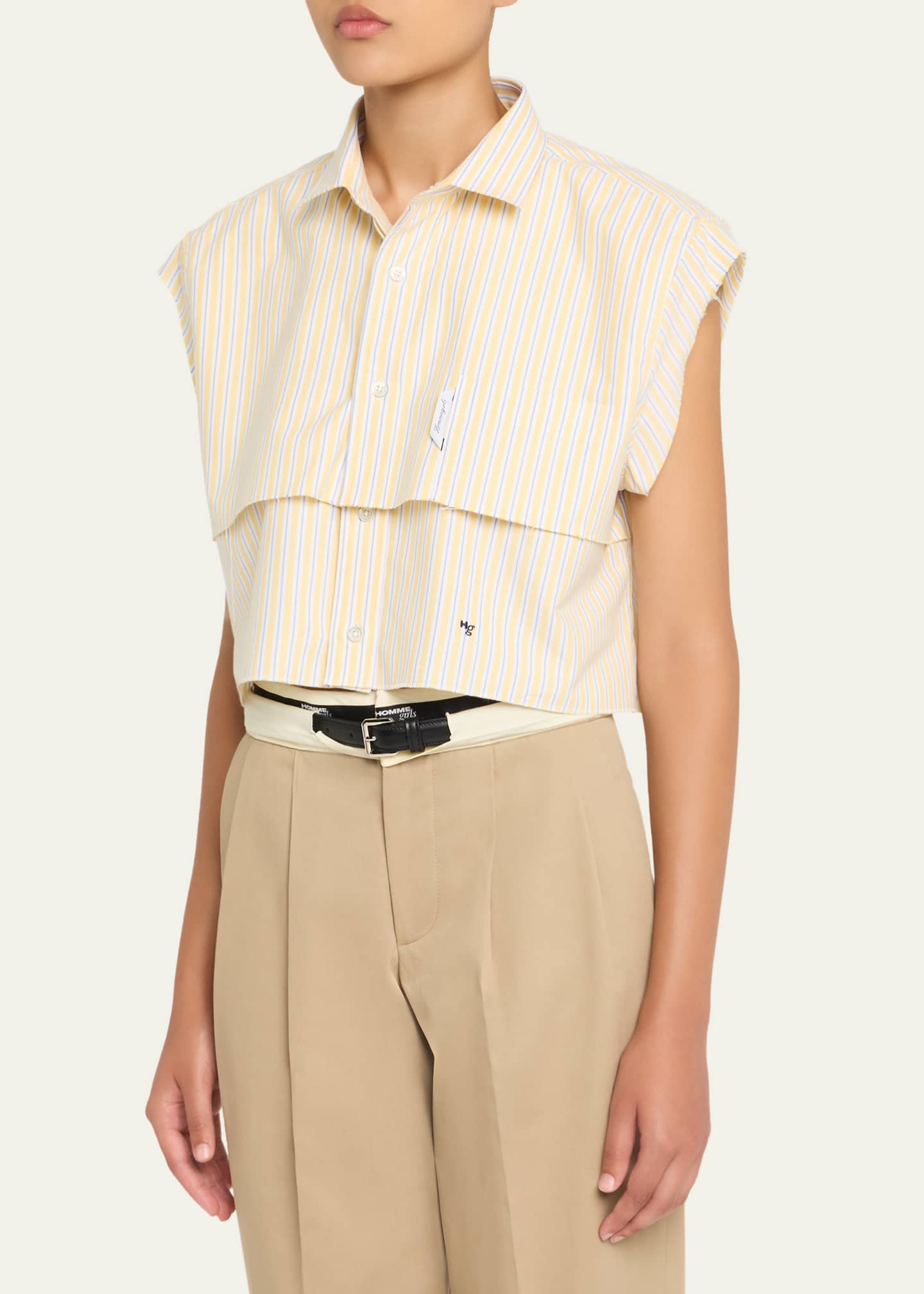 HOMMEGIRLS Striped Sleeveless Layered Cropped Shirt Image 4 of 5