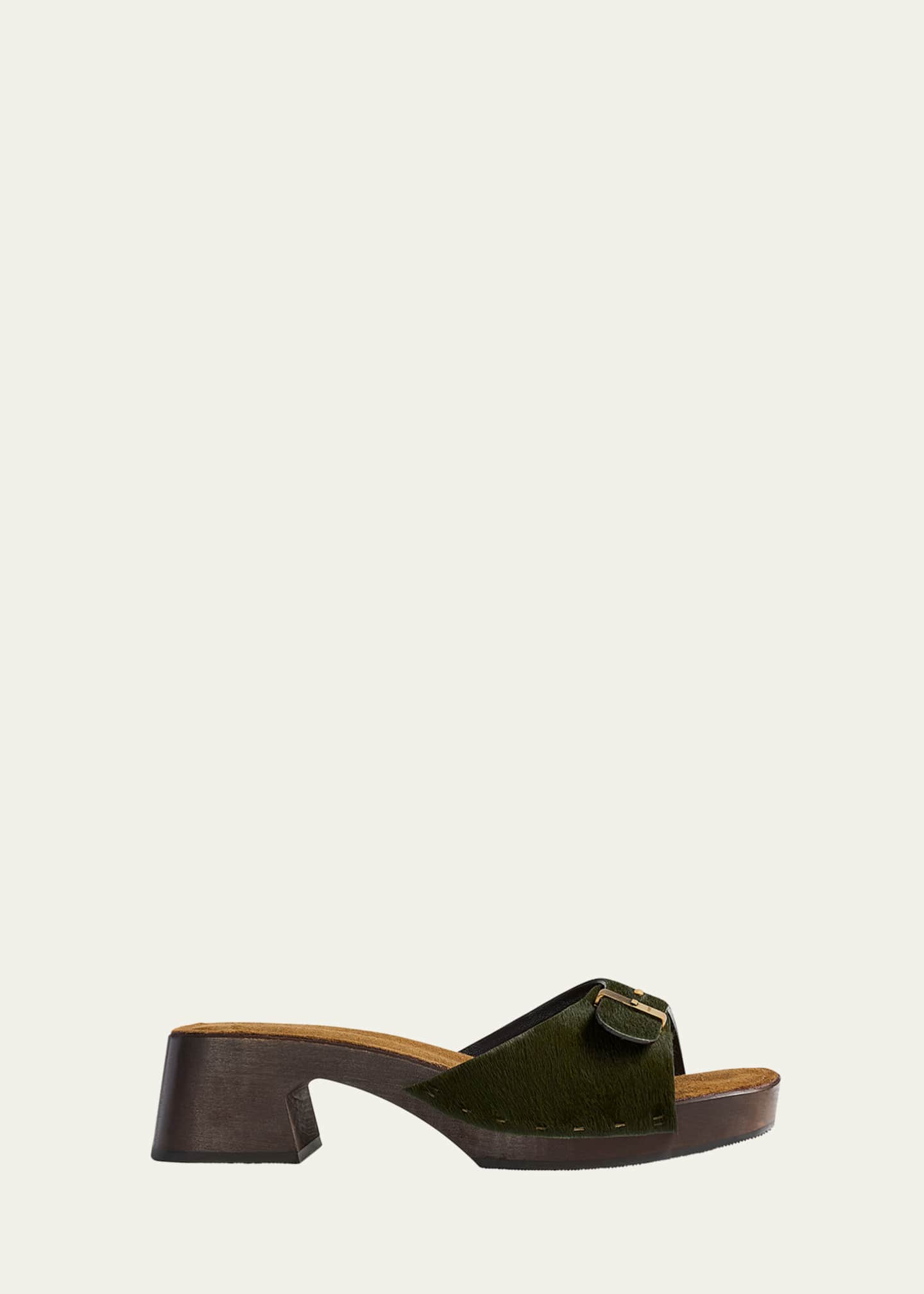Khaite Britt Pony Hair Buckle Clog Sandals