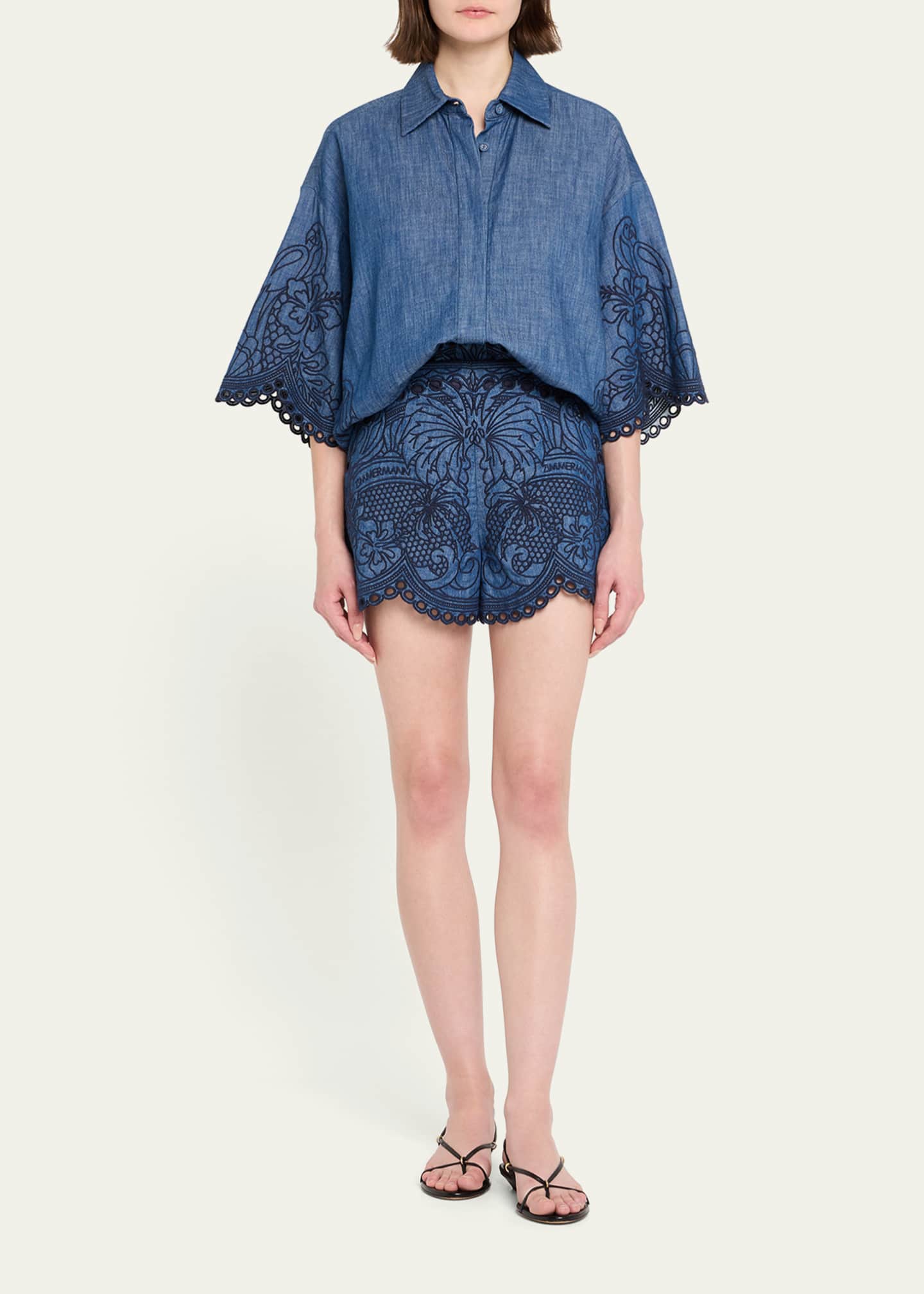 ショートパンツ ZIMMERMANN Denim Coco Shorts Zimmermann Coco Embroidered Denim Shorts - Bergdorf Goodman