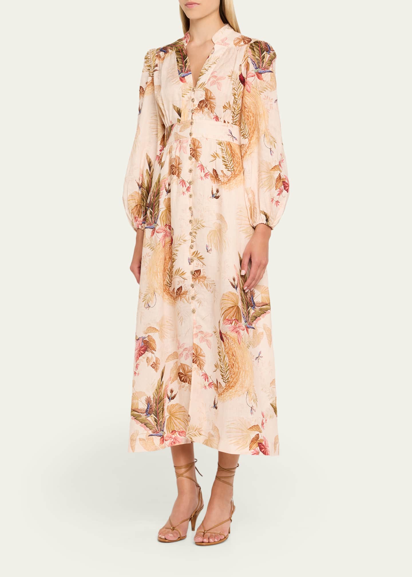 Ascension Plunge Linen Midi Dress - Zimmermann, 0