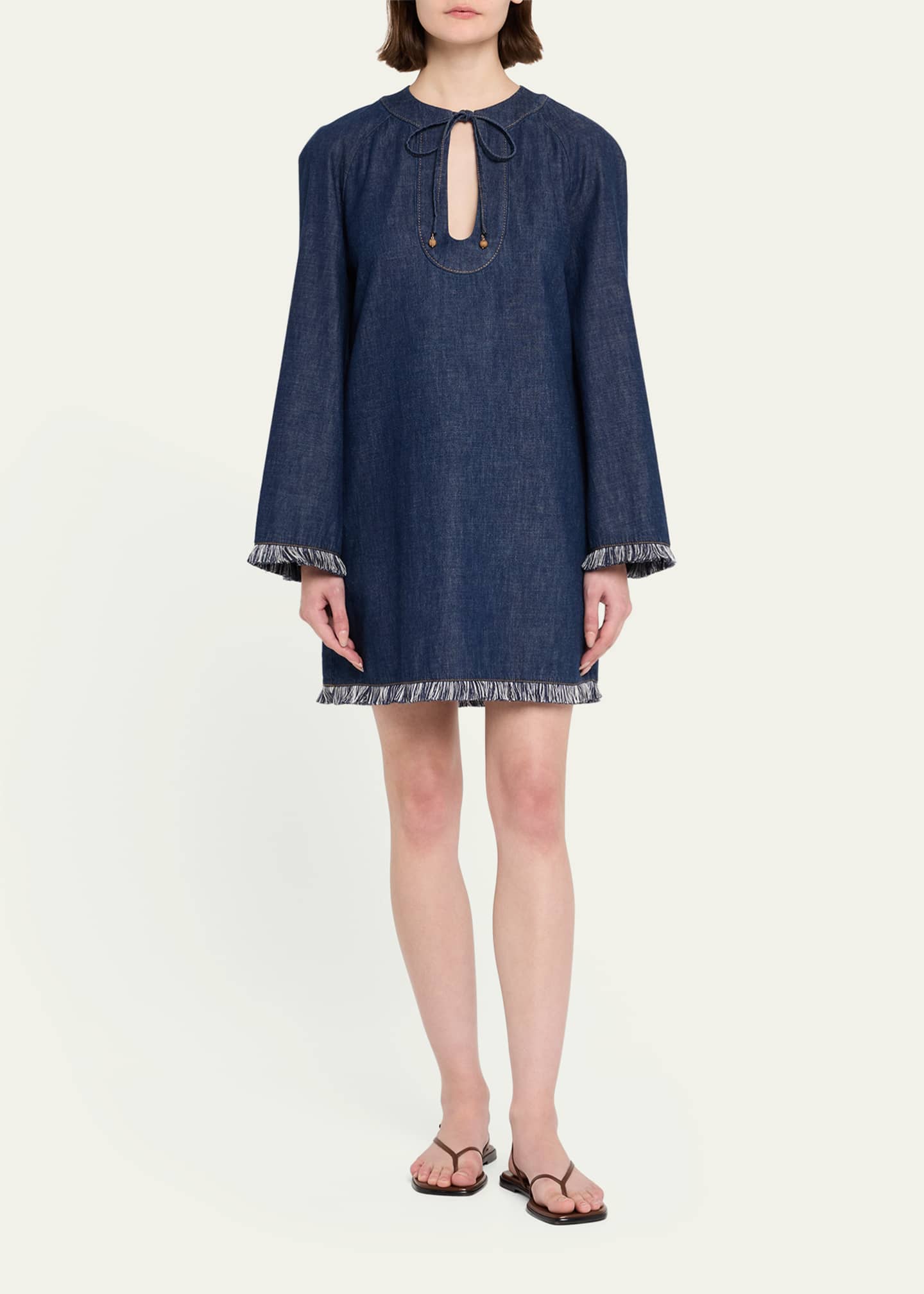 Zimmermann Rhiannon Fringe Denim Mini Dress Image 2 of 5