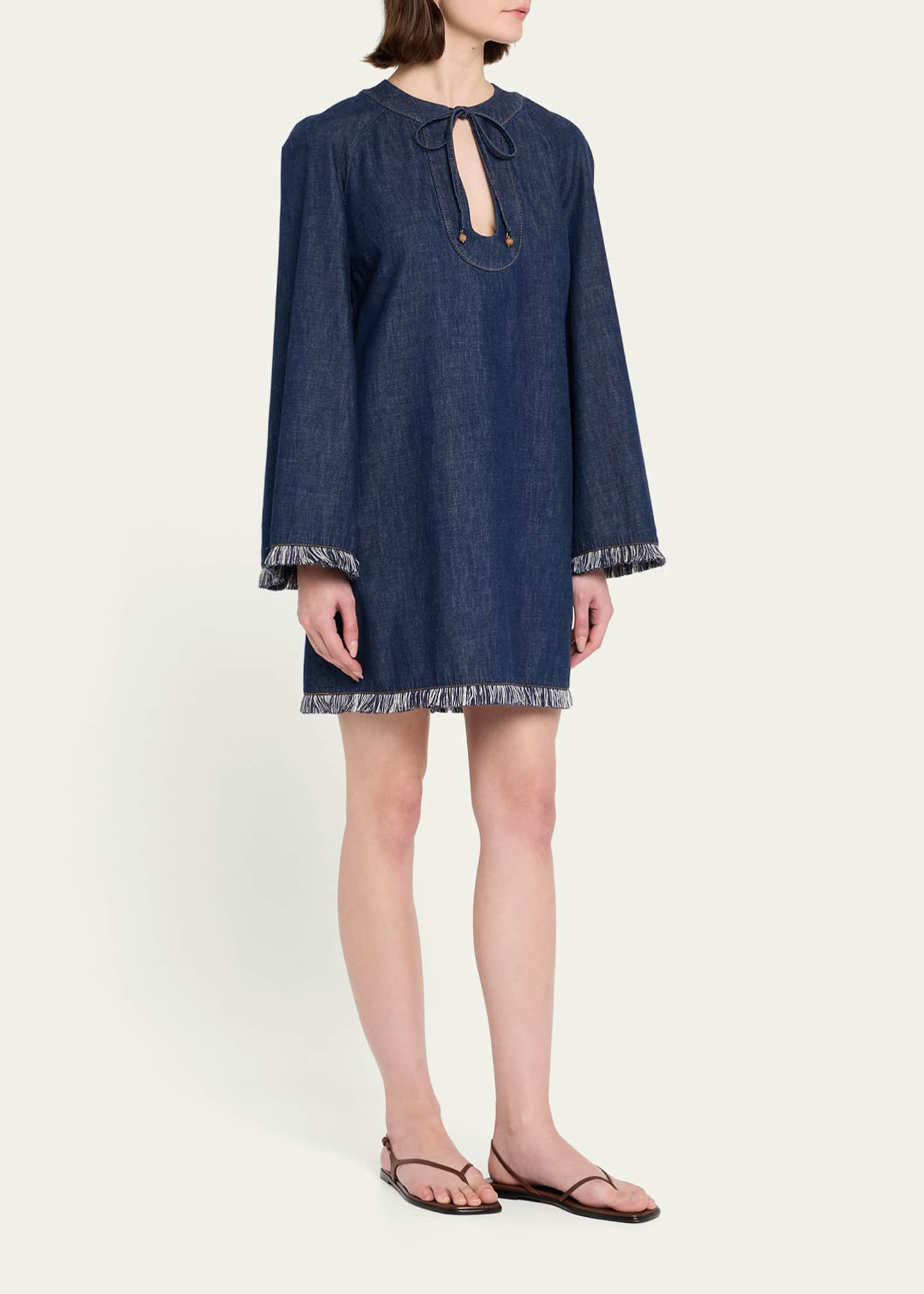 Zimmermann Rhiannon Fringe Denim Mini Dress Image 4 of 5