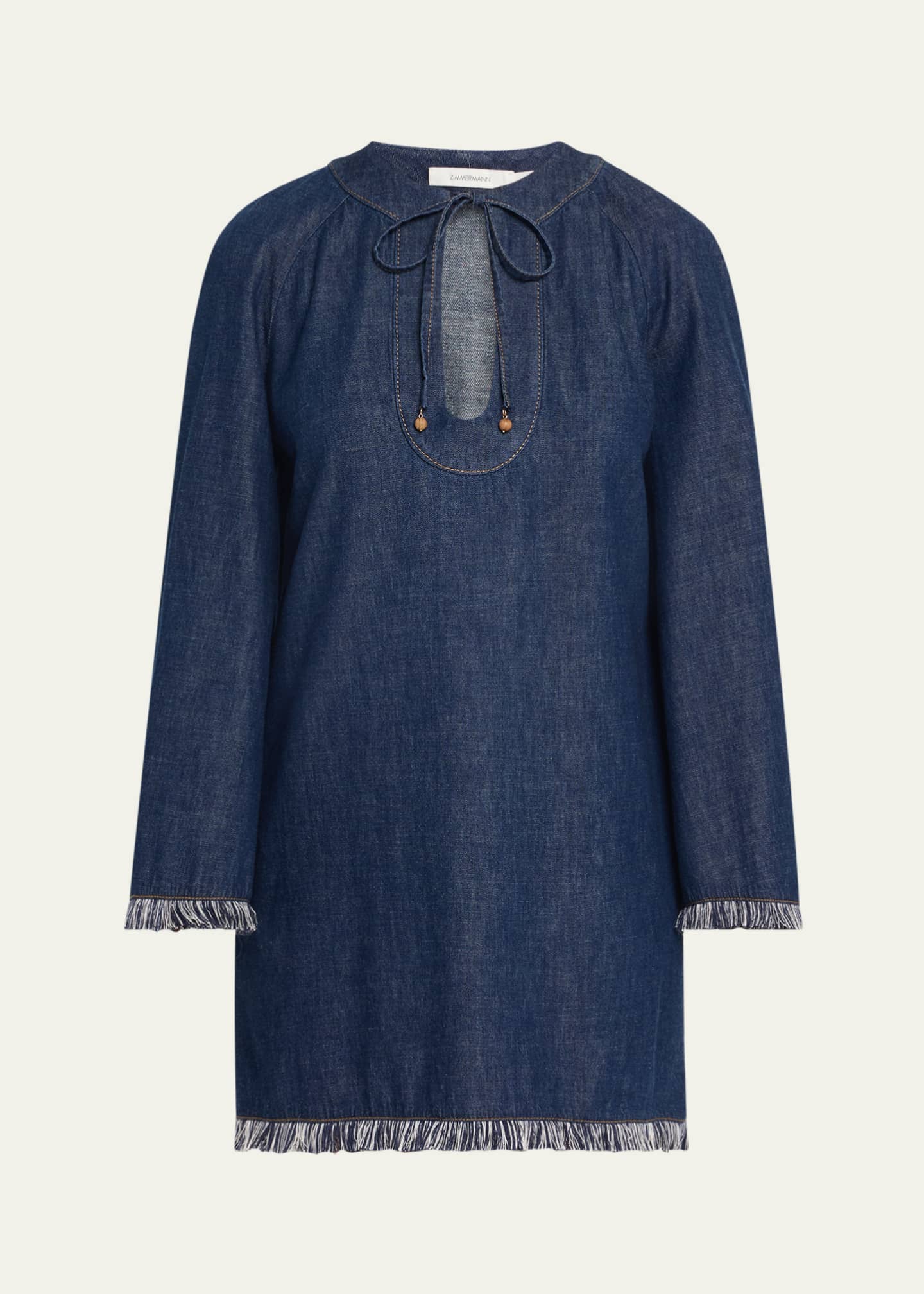 Zimmermann Rhiannon Fringe Denim Mini Dress Image 1 of 5