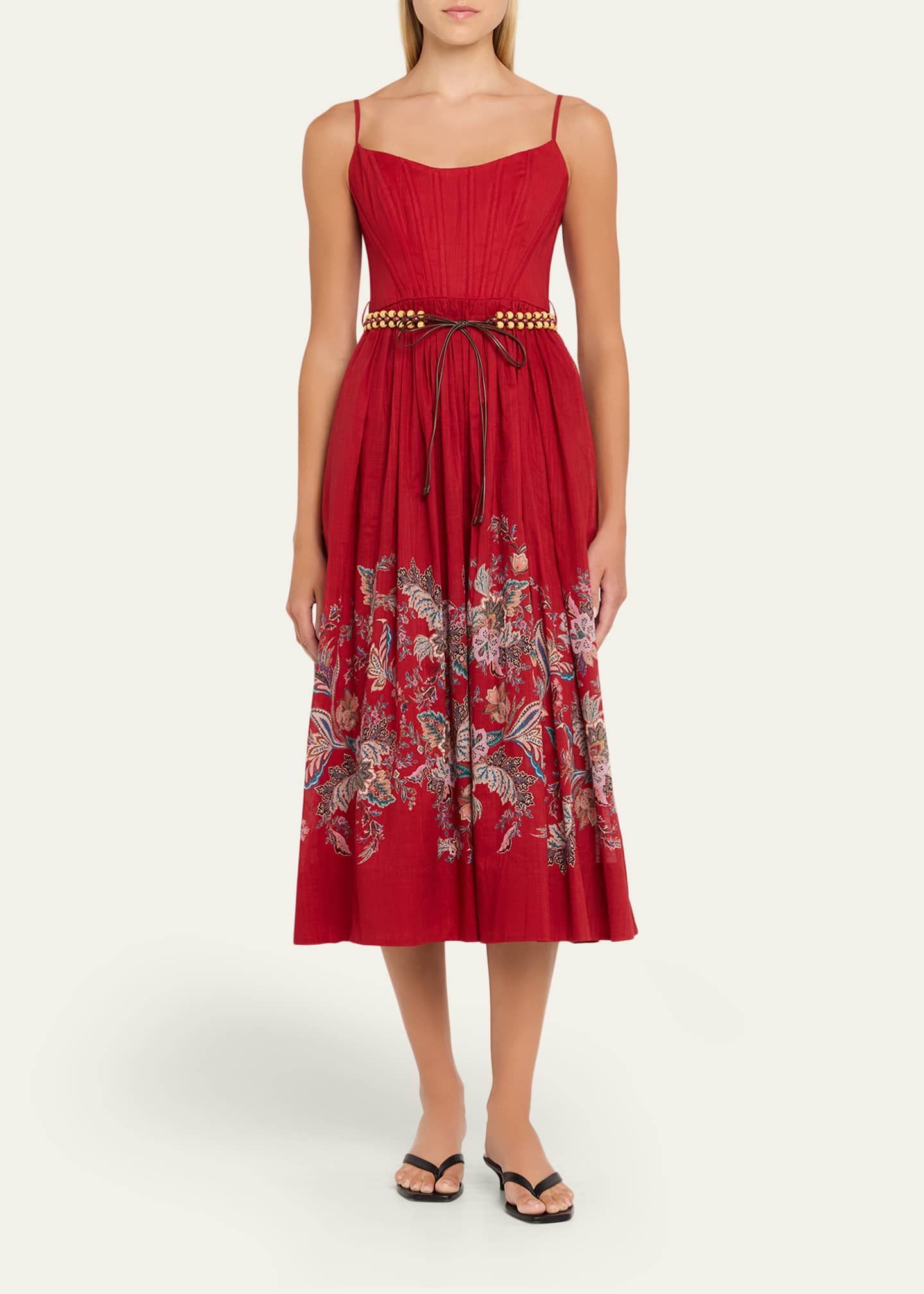 Zimmermann Rhiannon Belted Corset Midi Dress Image 2 of 5