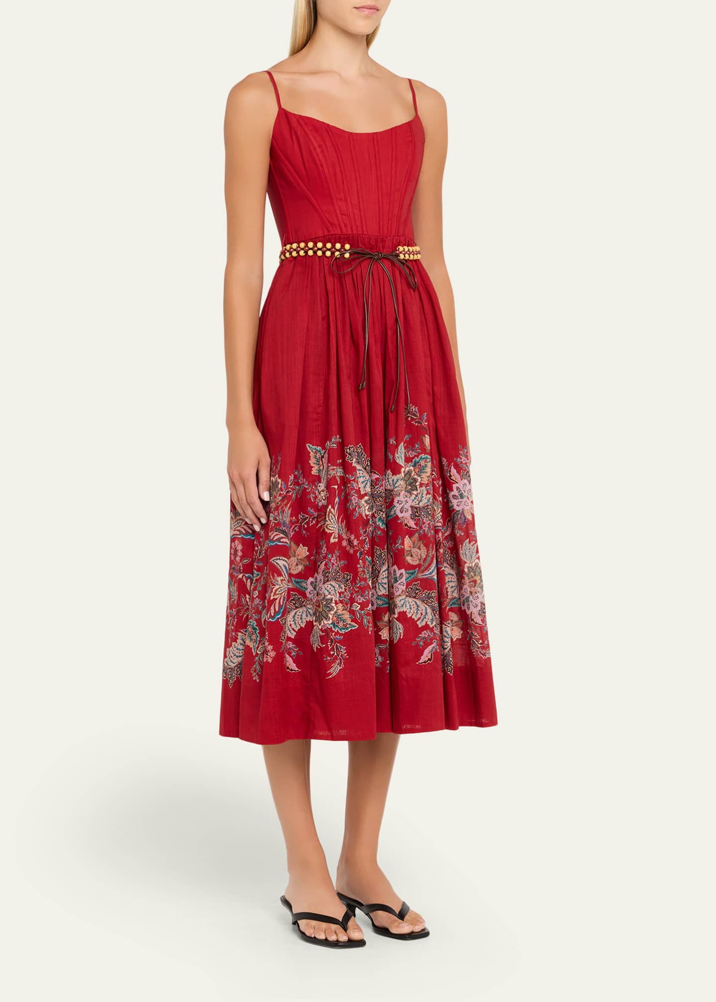 ワンピース ZIMMERMANN RHIANNON CORSET MIDI DRESS Rhiannon Corset Midi Dress Red Multi Paisley Online | Zimmermann