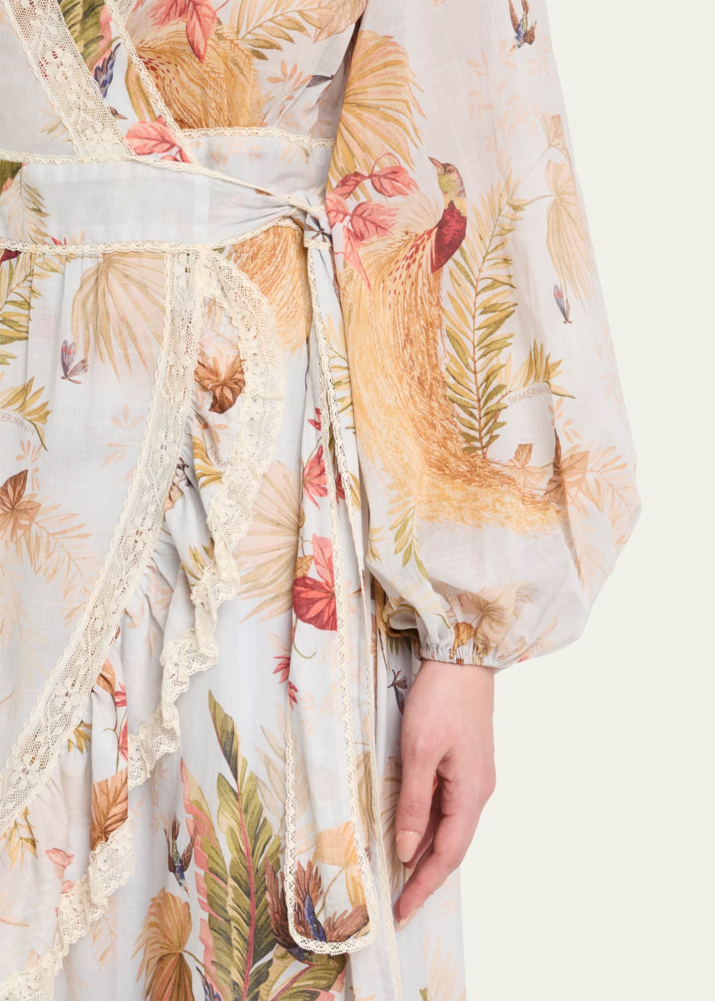 Zimmermann Ascension Frilled Wrap Dress - Light Blue Palm Floral