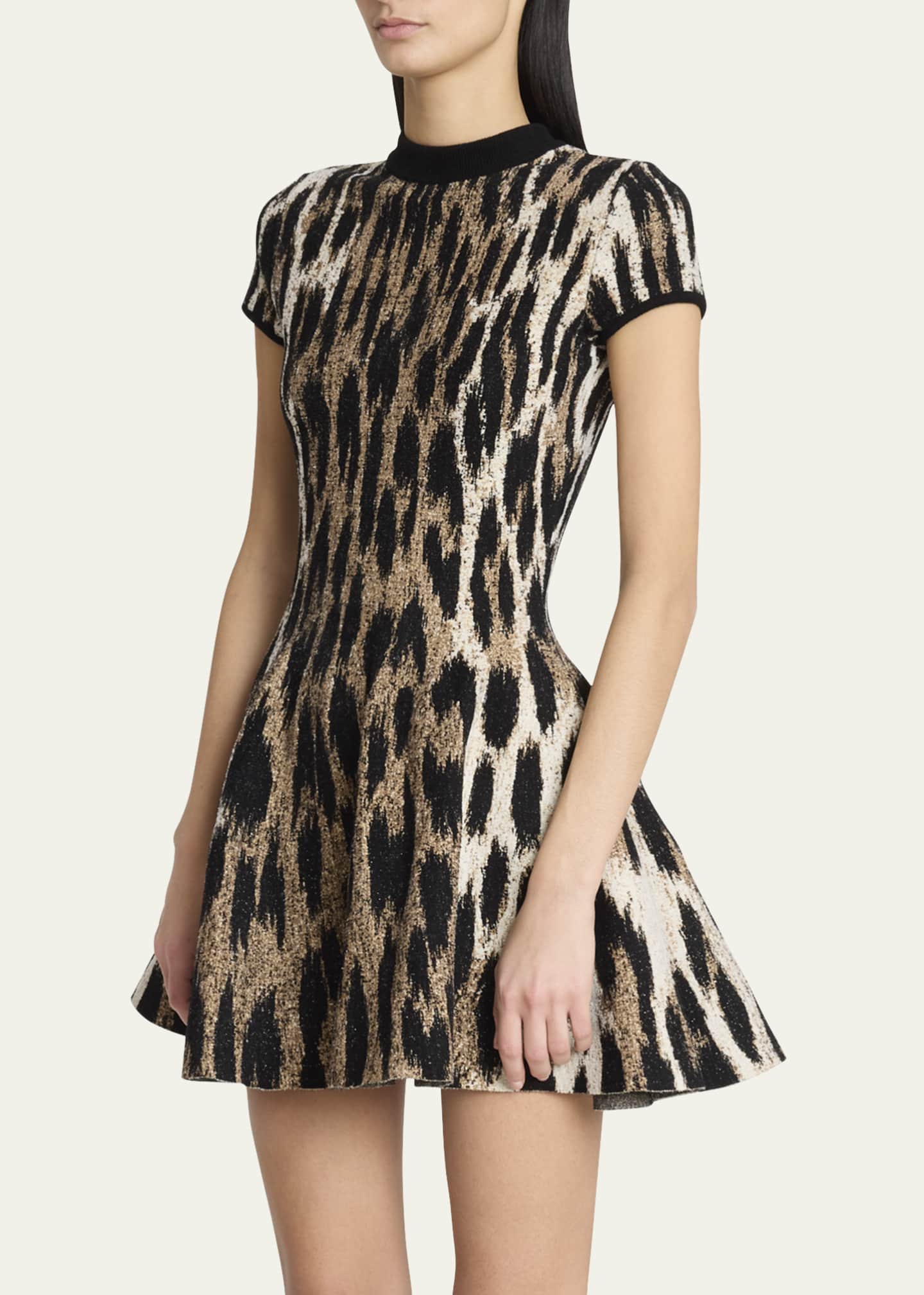 Balmain Leopard Jacquard Fit-&-Flare Mini Dress Image 4 of 5