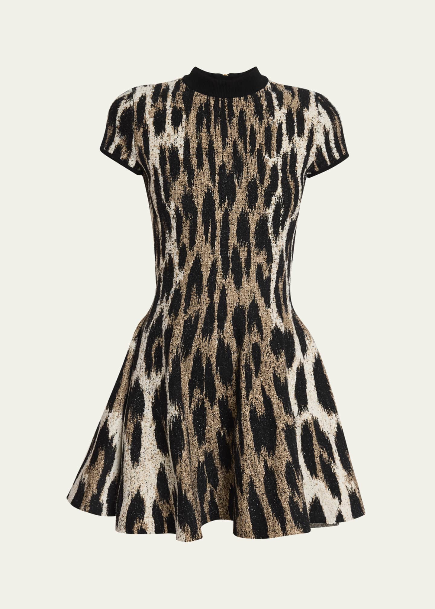 Balmain Leopard Jacquard Fit-&-Flare Mini Dress Image 1 of 5