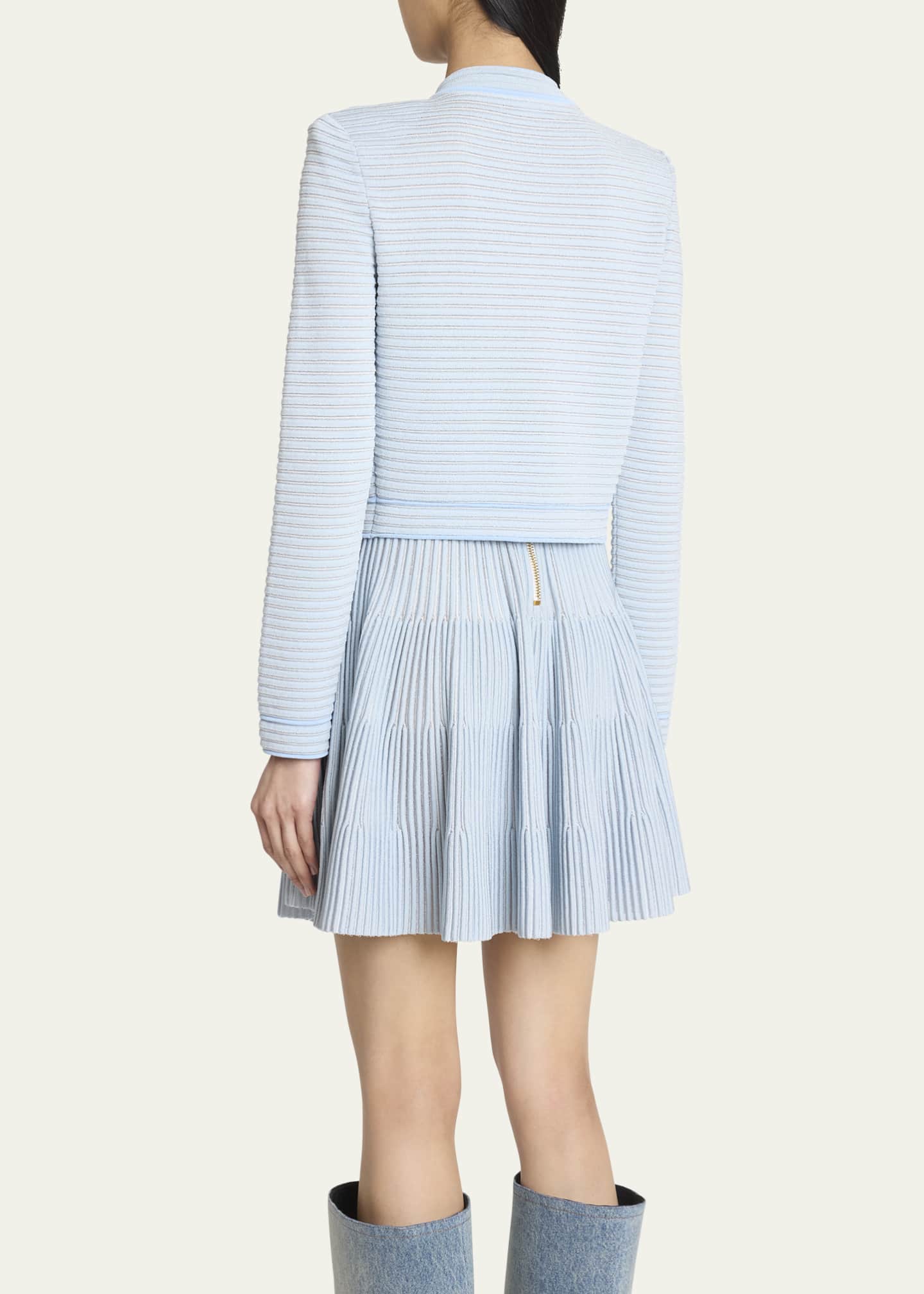 Balmain Buttoned Striped Knit Crop Cardigan Image 3 of 5