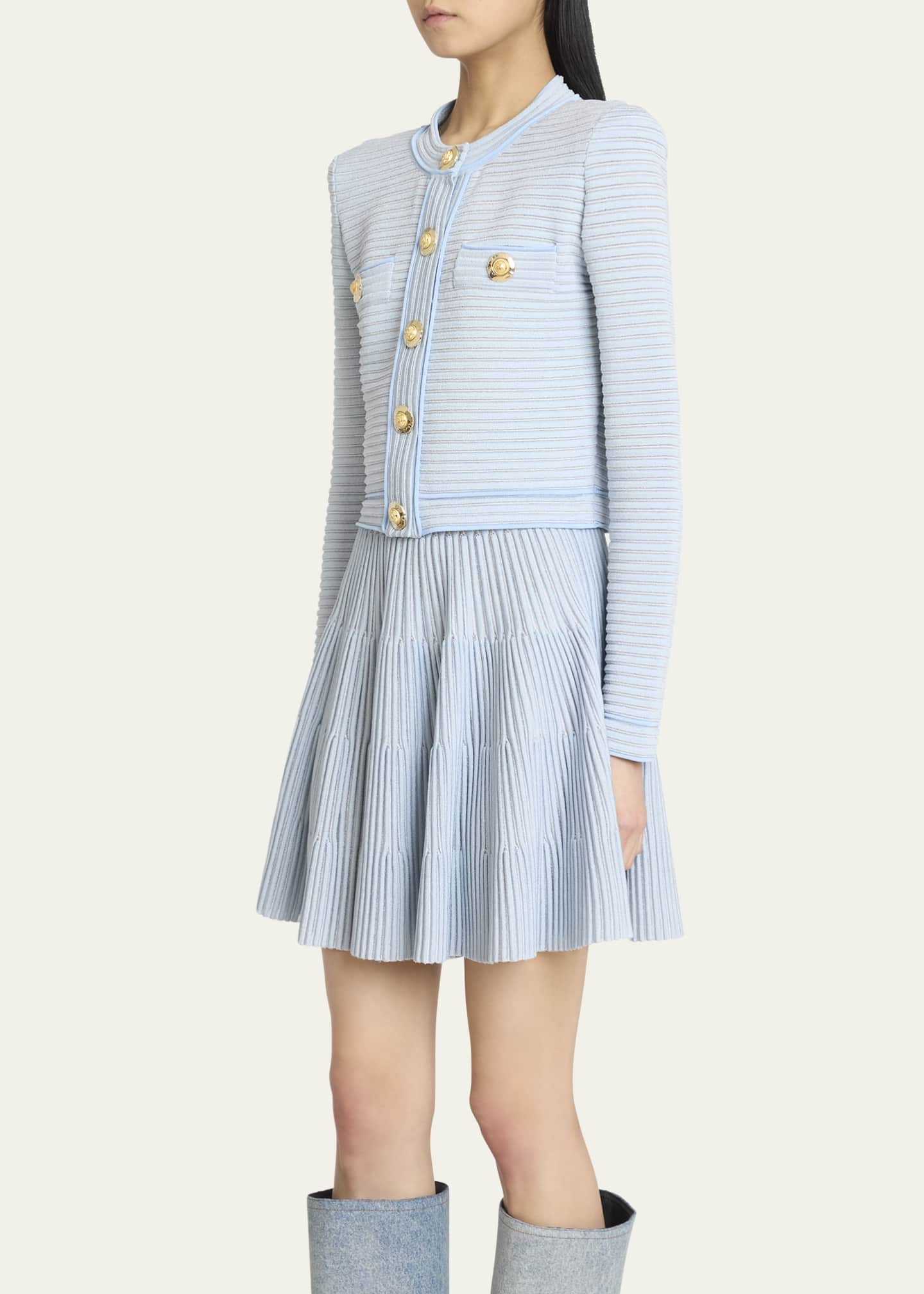 Balmain Buttoned Striped Knit Crop Cardigan Image 4 of 5