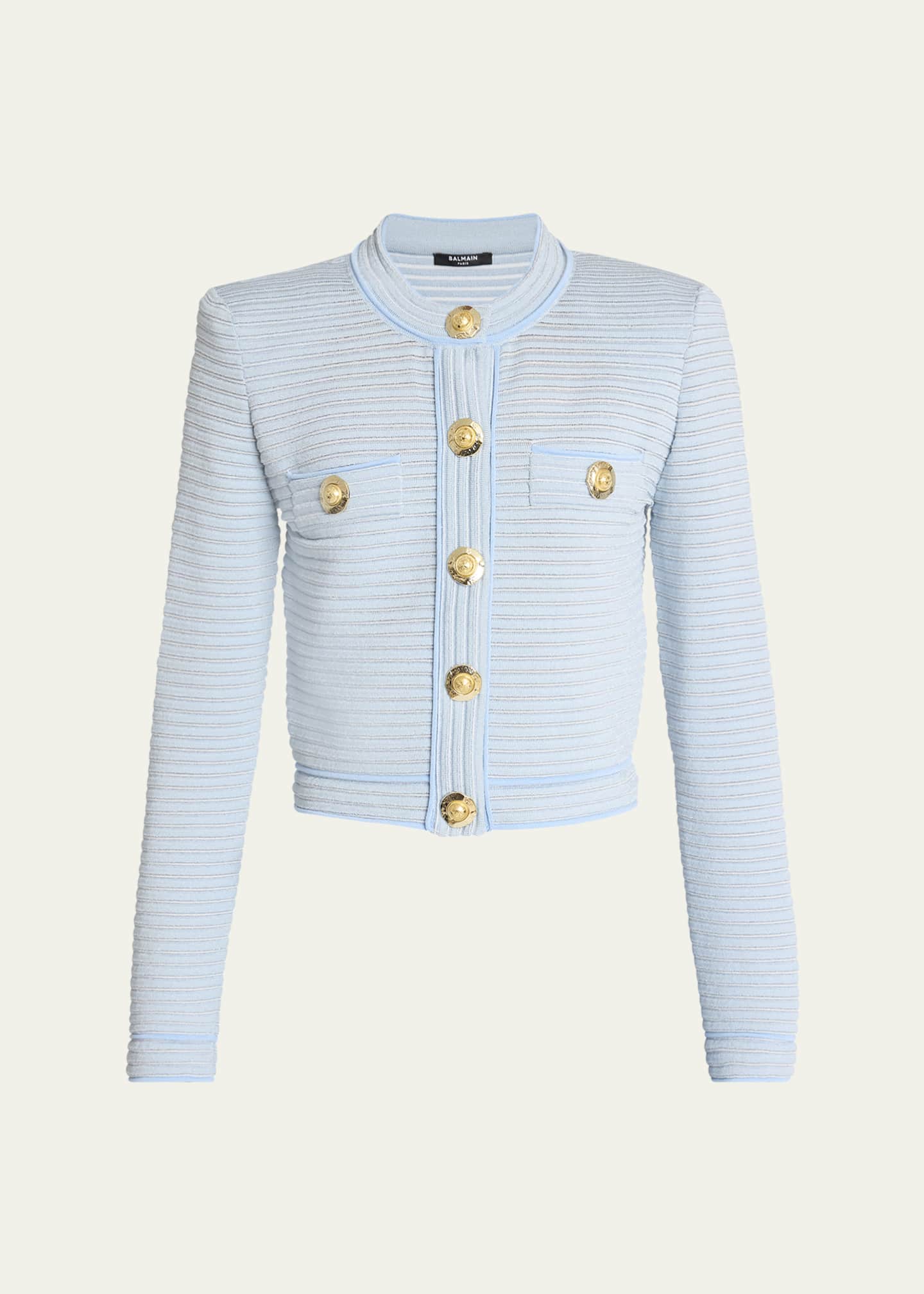 Balmain Buttoned Striped Knit Crop Cardigan Image 1 of 5