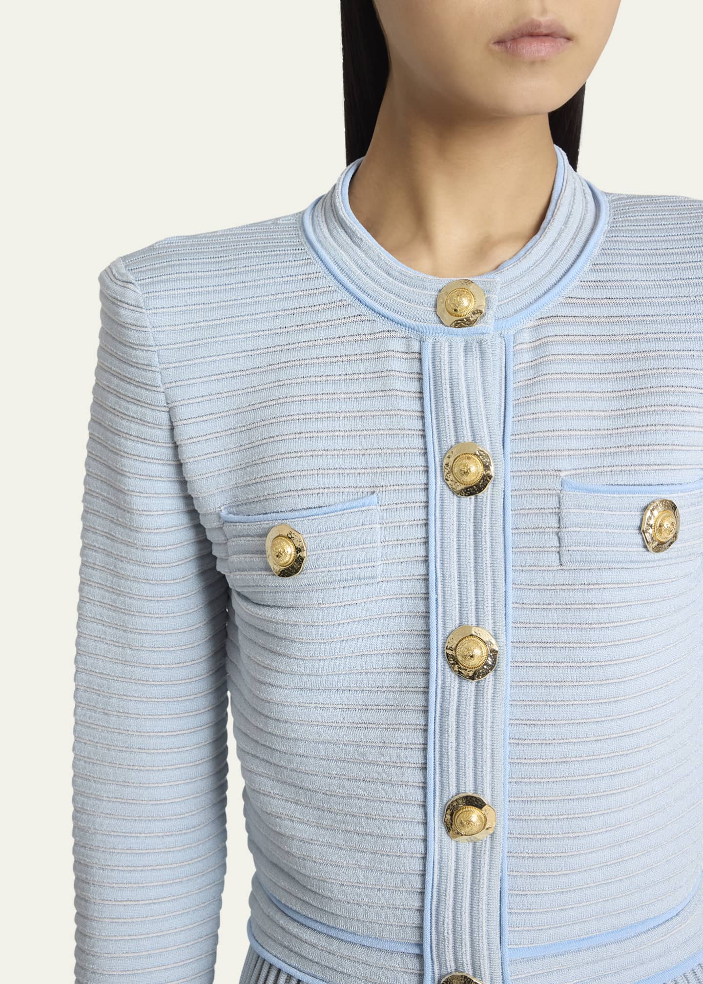 Balmain Buttoned Striped Knit Crop Cardigan Image 5 of 5