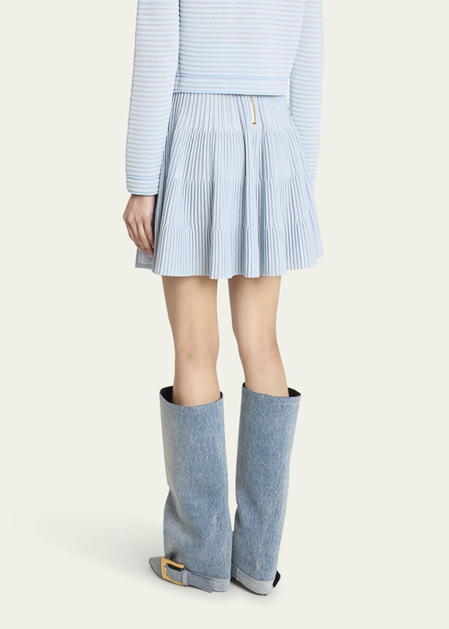 Balmain Pleated Knit Flare Mini Skirt Image 3 of 5