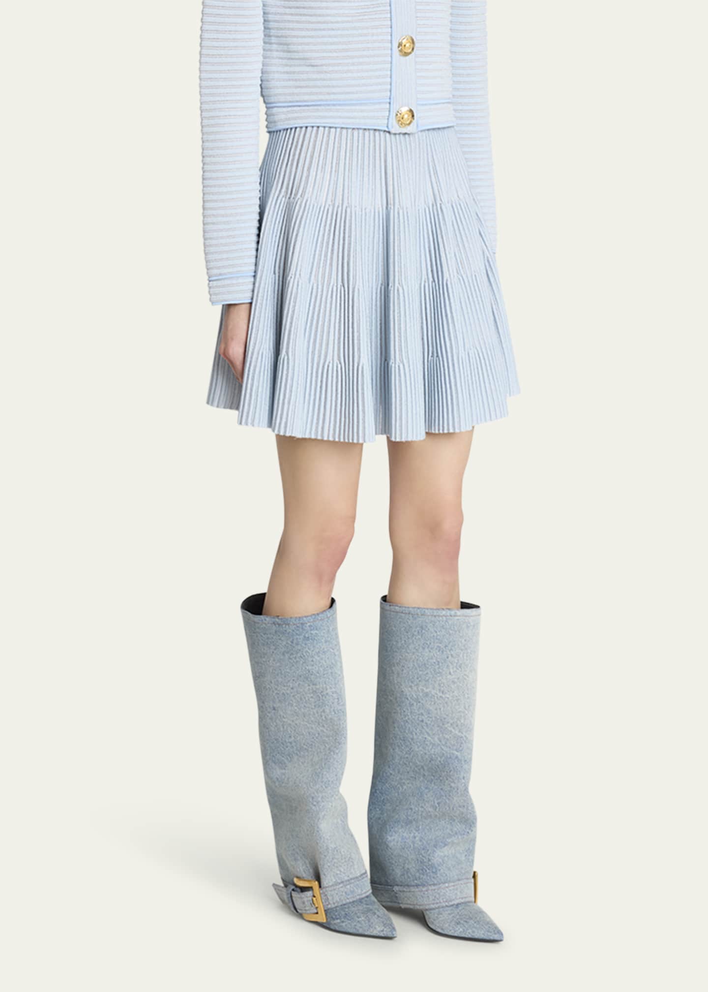 Balmain Pleated Knit Flare Mini Skirt Image 4 of 5