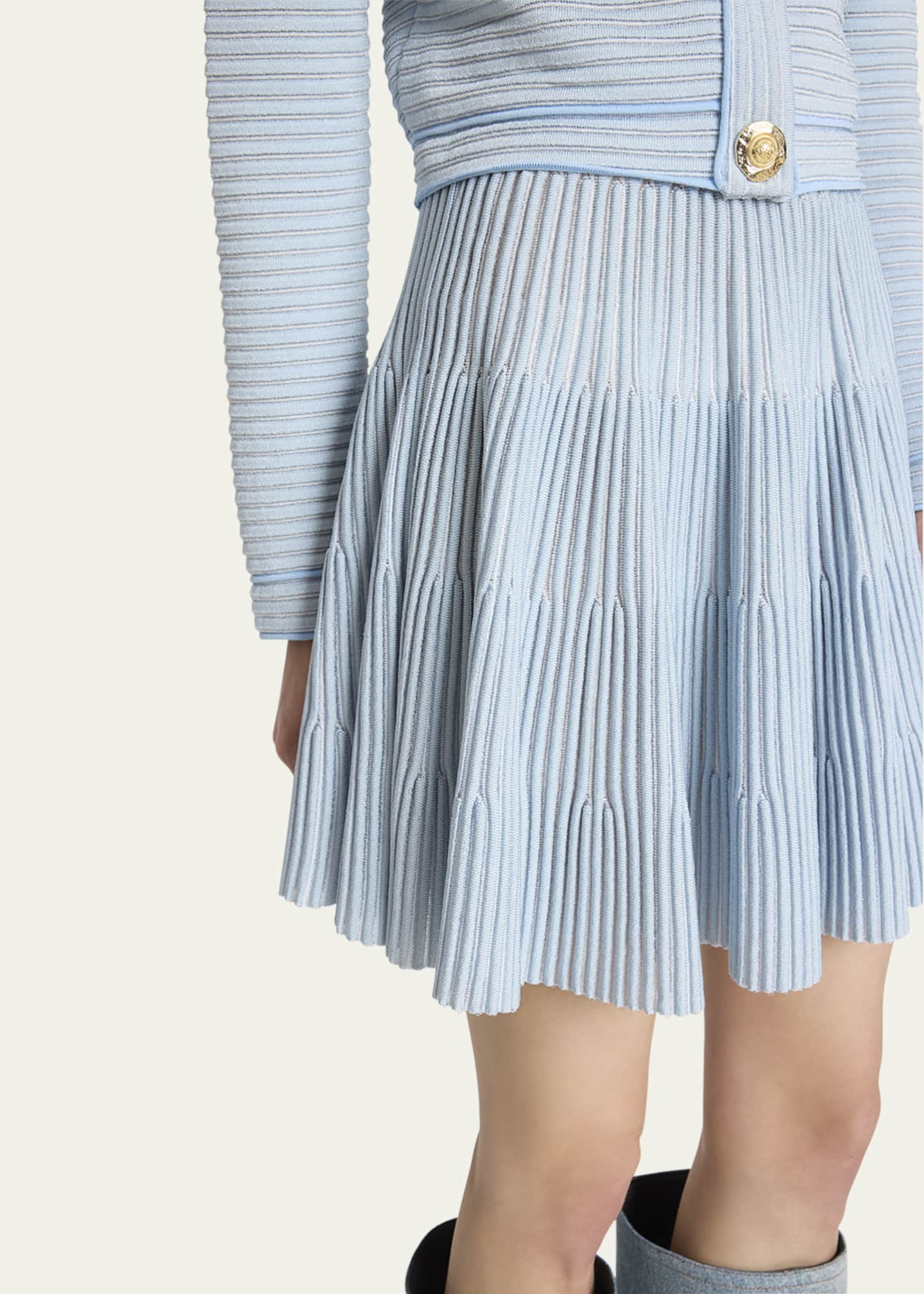 Balmain Pleated Knit Flare Mini Skirt Image 5 of 5