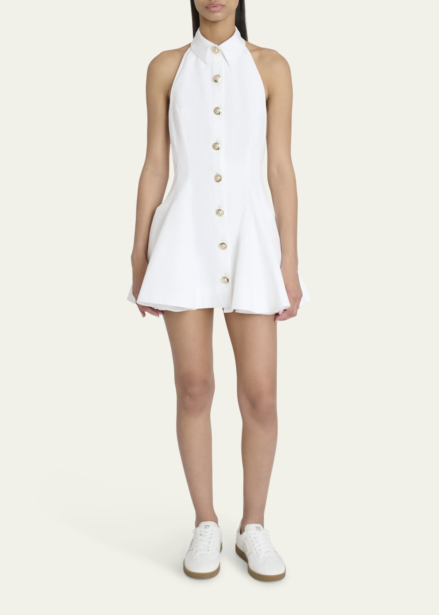 Balmain Halter Popeline Fit-&-Flare Mini Shirtdress Image 2 of 5