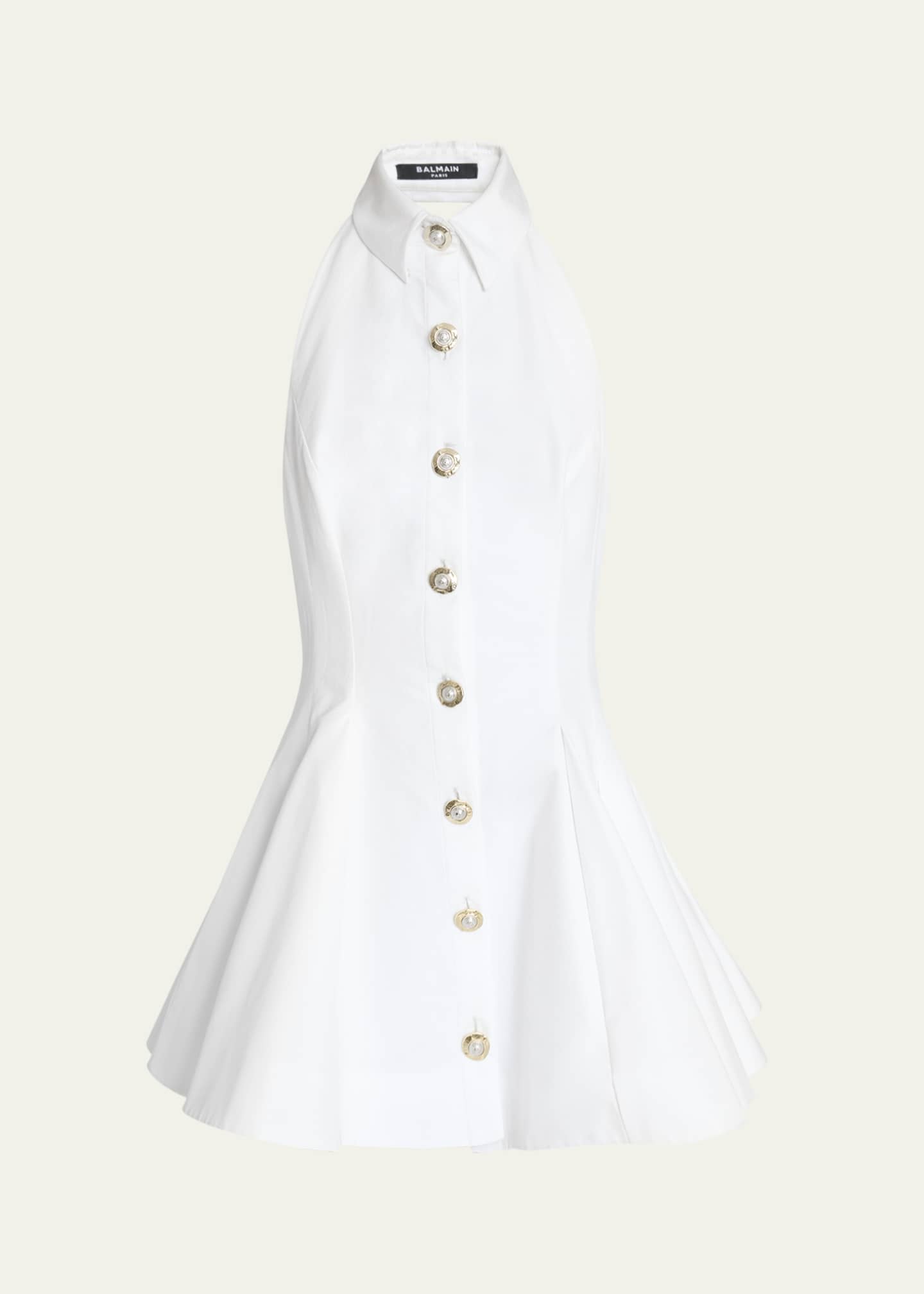 Balmain Halter Popeline Fit-&-Flare Mini Shirtdress Image 1 of 5