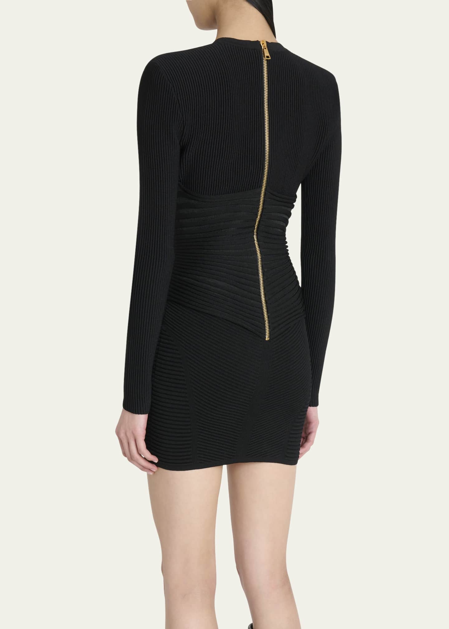 Balmain Buttoned Plunging Rib Knit Mini Dress Image 3 of 5