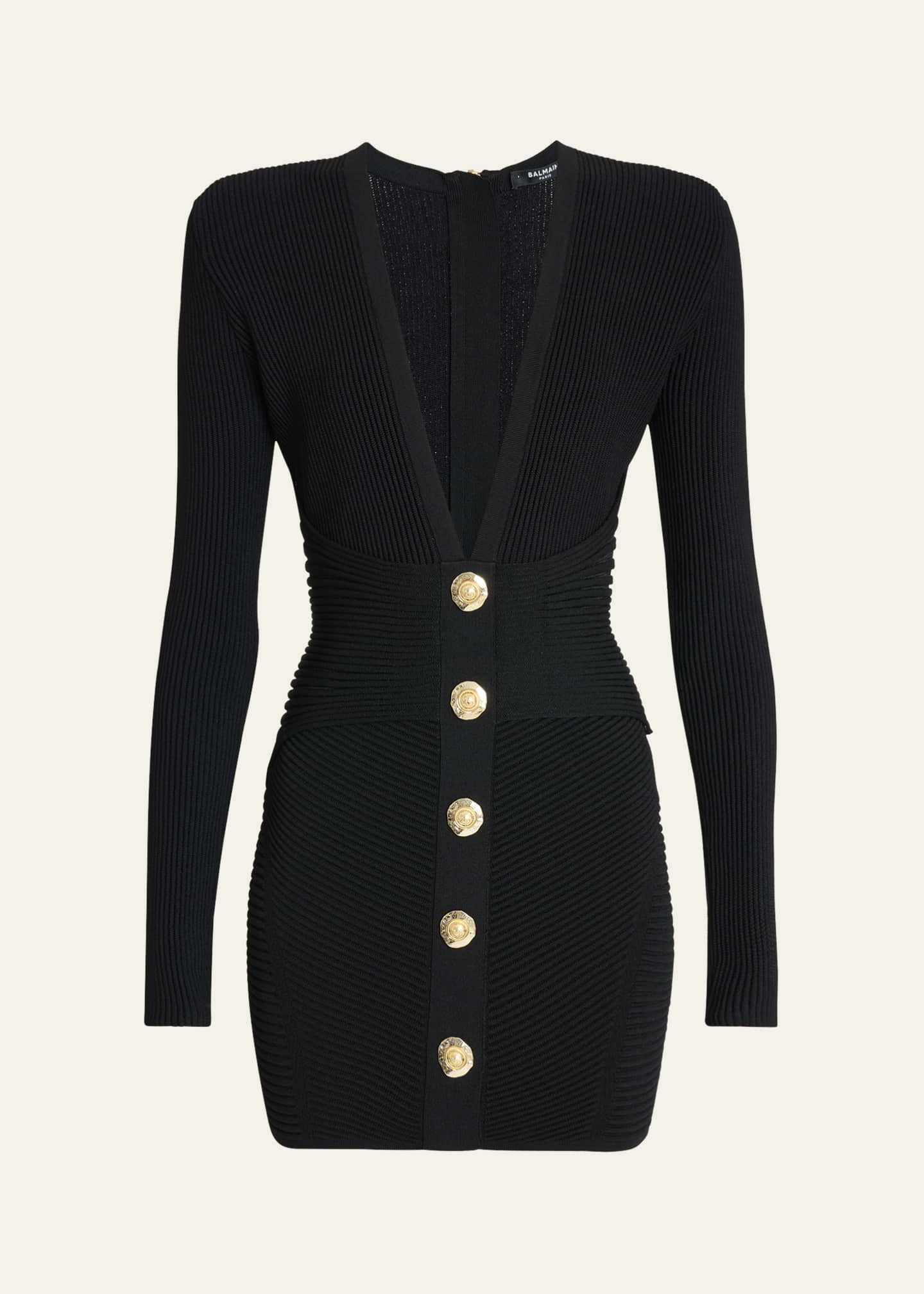 Balmain Buttoned Plunging Rib Knit Mini Dress Image 1 of 5