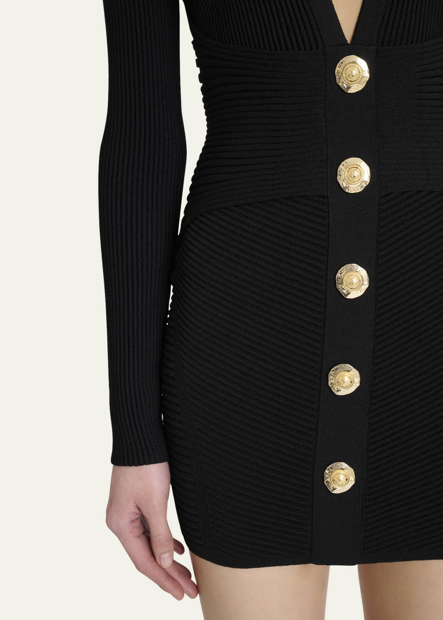 Balmain Buttoned Plunging Rib Knit Mini Dress Image 5 of 5