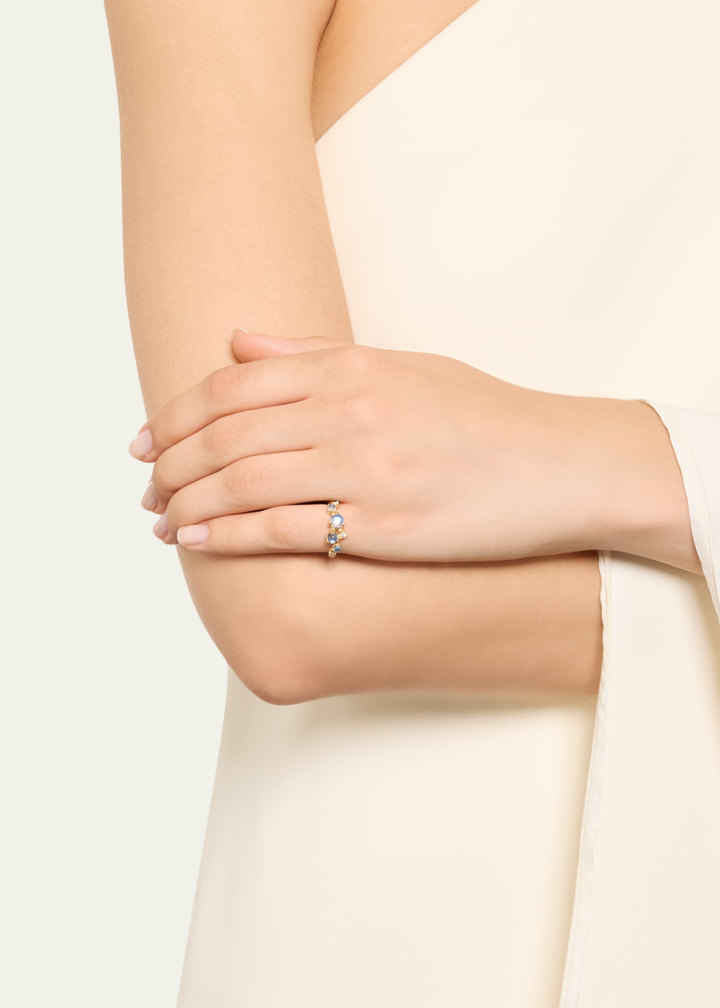 Paul Morelli 18K Yellow Gold Small Bubble Ring with Diamonds and Moonstone Image 2 of 4