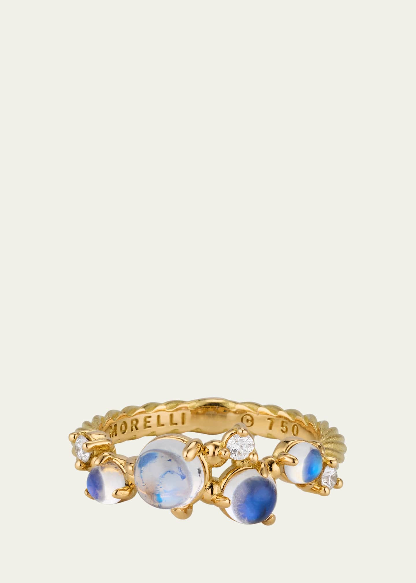 Paul Morelli 18K Yellow Gold Small Bubble Ring with Diamonds and Moonstone Image 1 of 4