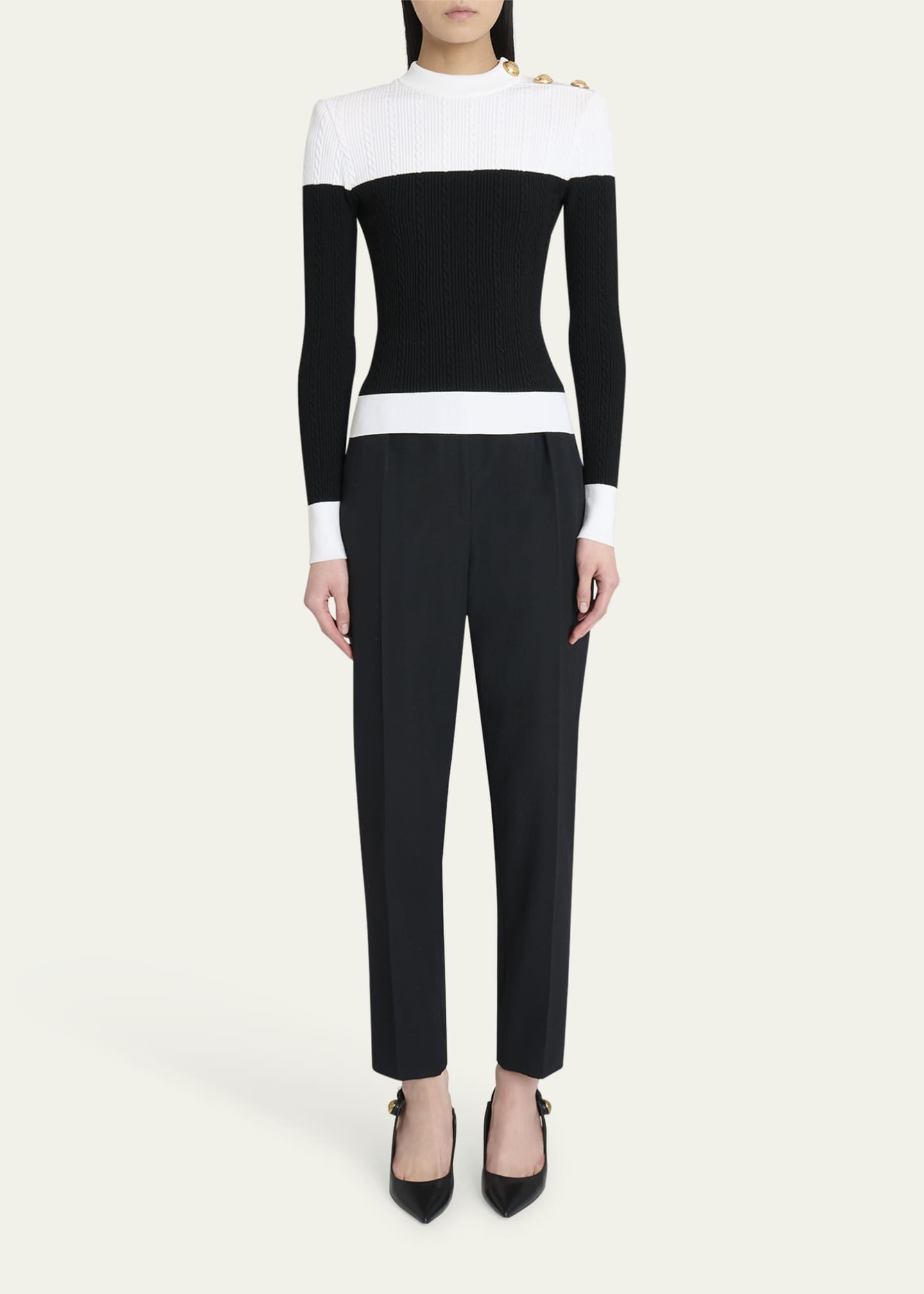 Balmain 3-Button Twisted Knit Colorblock Top Image 2 of 5
