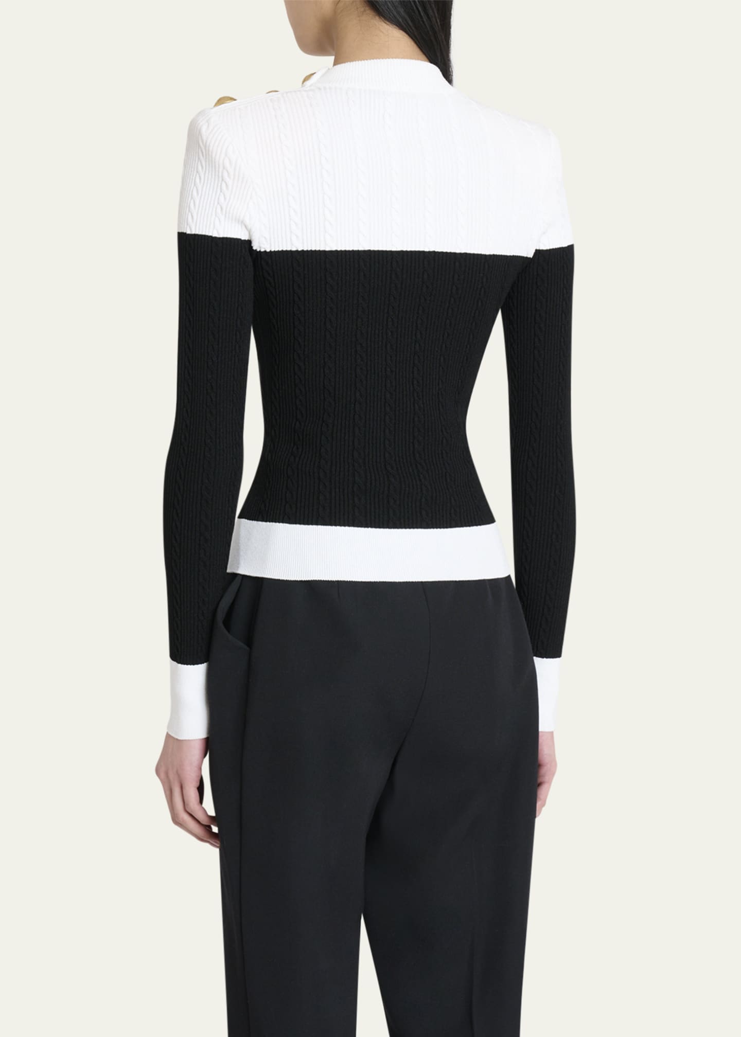 Balmain 3-Button Twisted Knit Colorblock Top Image 3 of 5