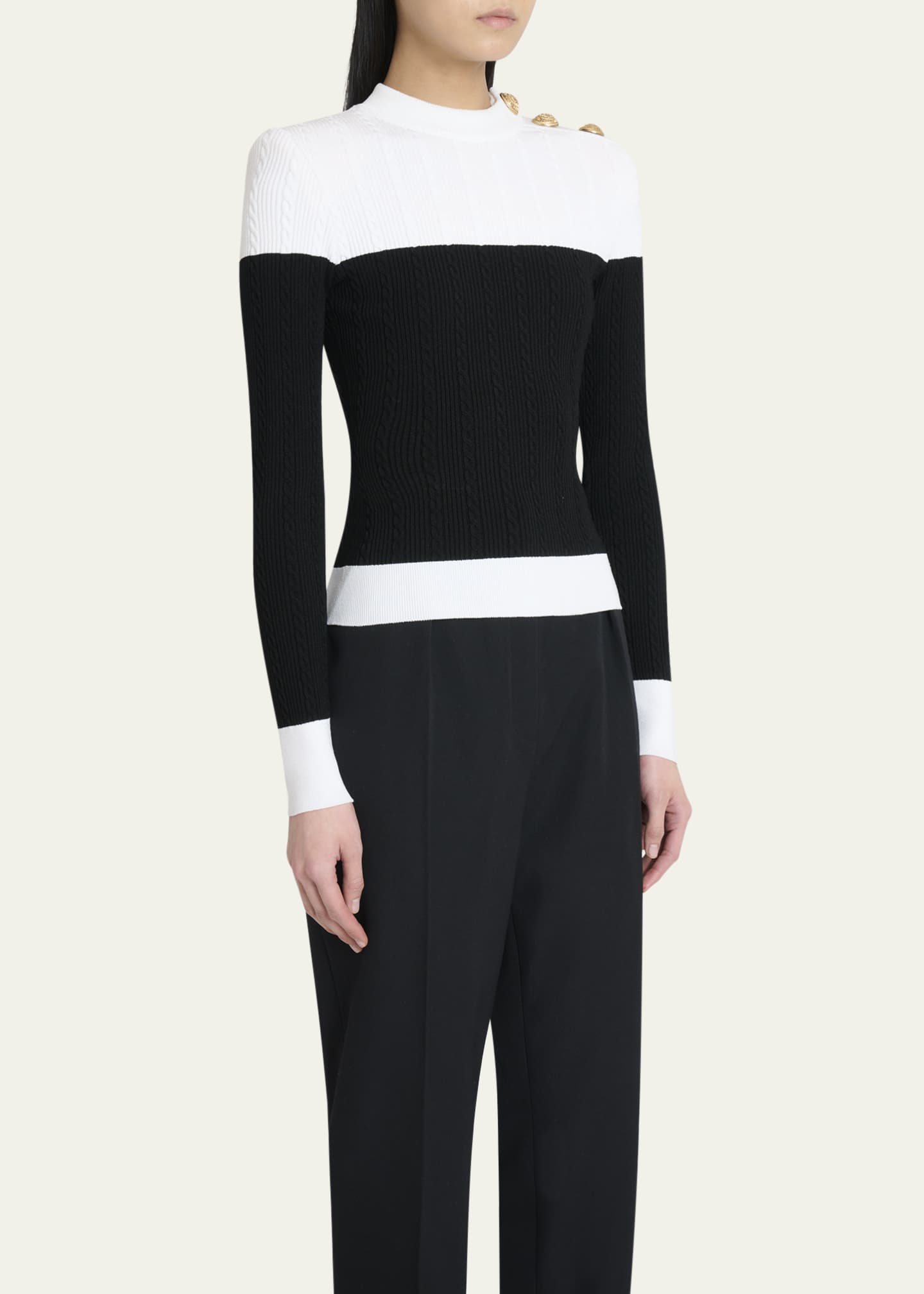 Balmain 3-Button Twisted Knit Colorblock Top Image 4 of 5