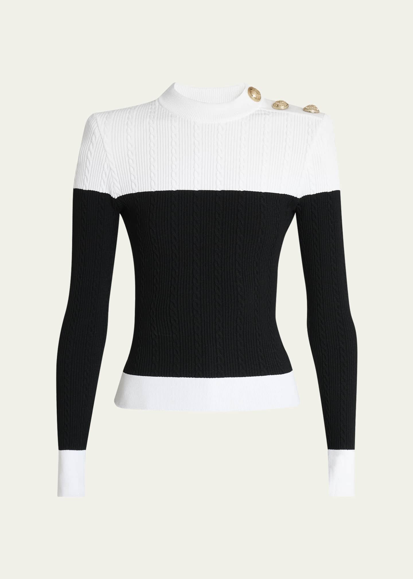 Balmain 3-Button Twisted Knit Colorblock Top Image 1 of 5