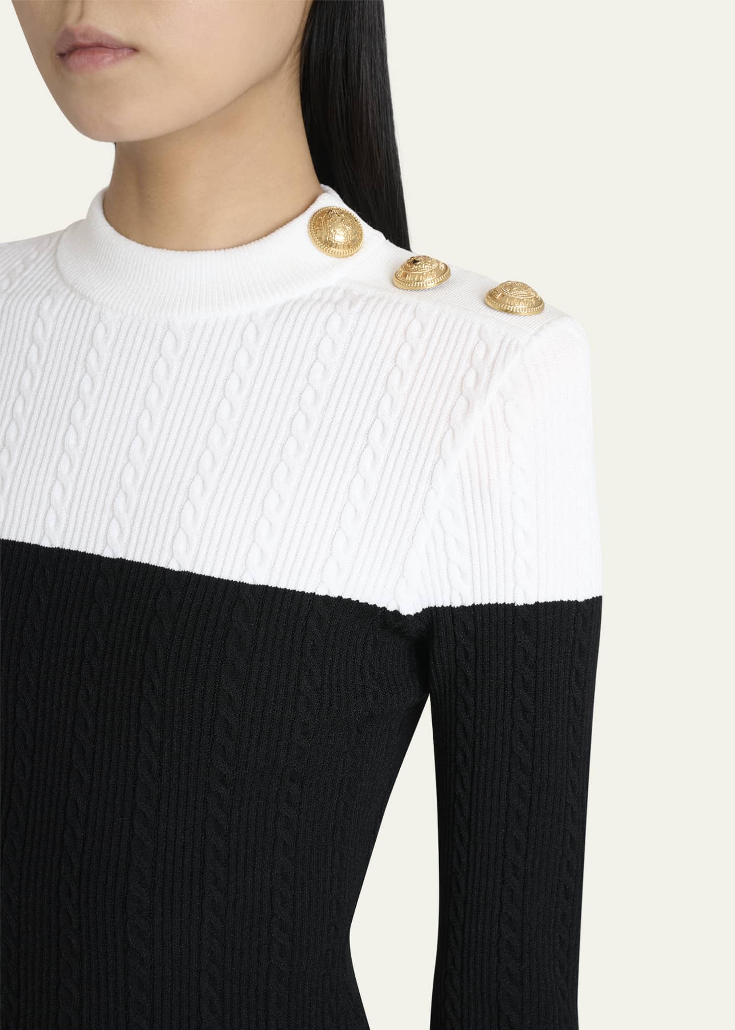 Balmain 3-Button Twisted Knit Colorblock Top Image 5 of 5