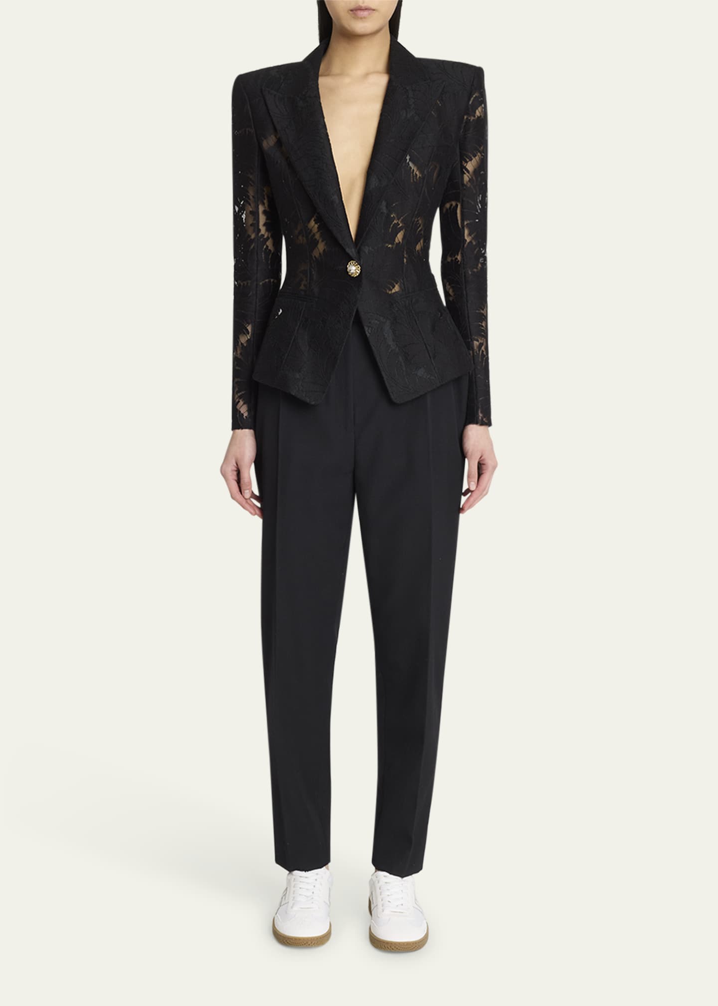 Balmain High Waist Pleated Tailored Wool Trousers Image 2 of 5