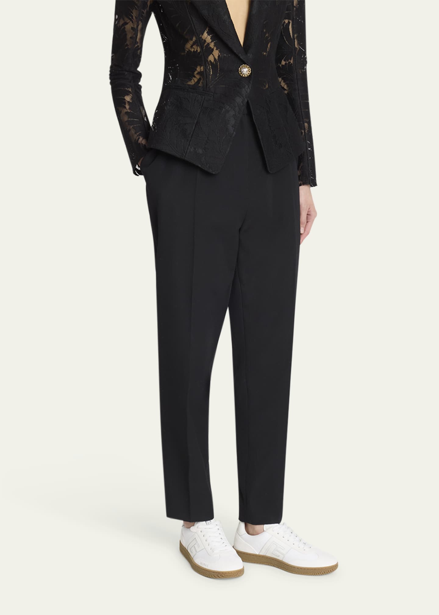 Balmain High Waist Pleated Tailored Wool Trousers Image 4 of 5