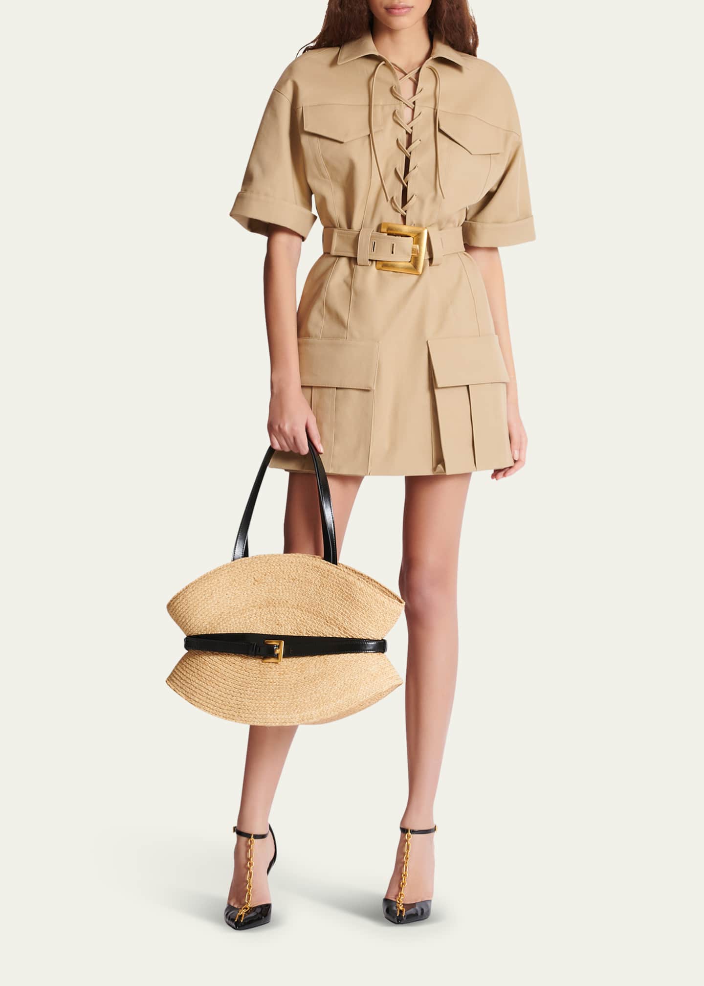 Balmain Lace Front Mini Safari Dress Image 2 of 5