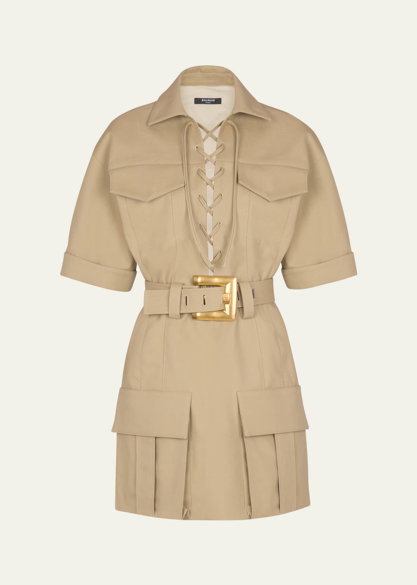 Balmain Lace Front Mini Safari Dress Image 1 of 5