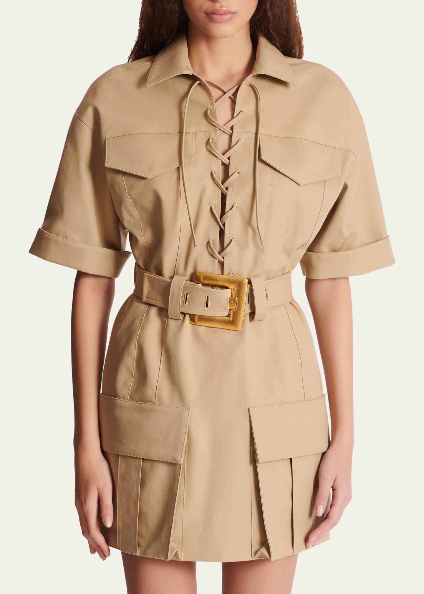 Balmain Lace Front Mini Safari Dress Image 5 of 5