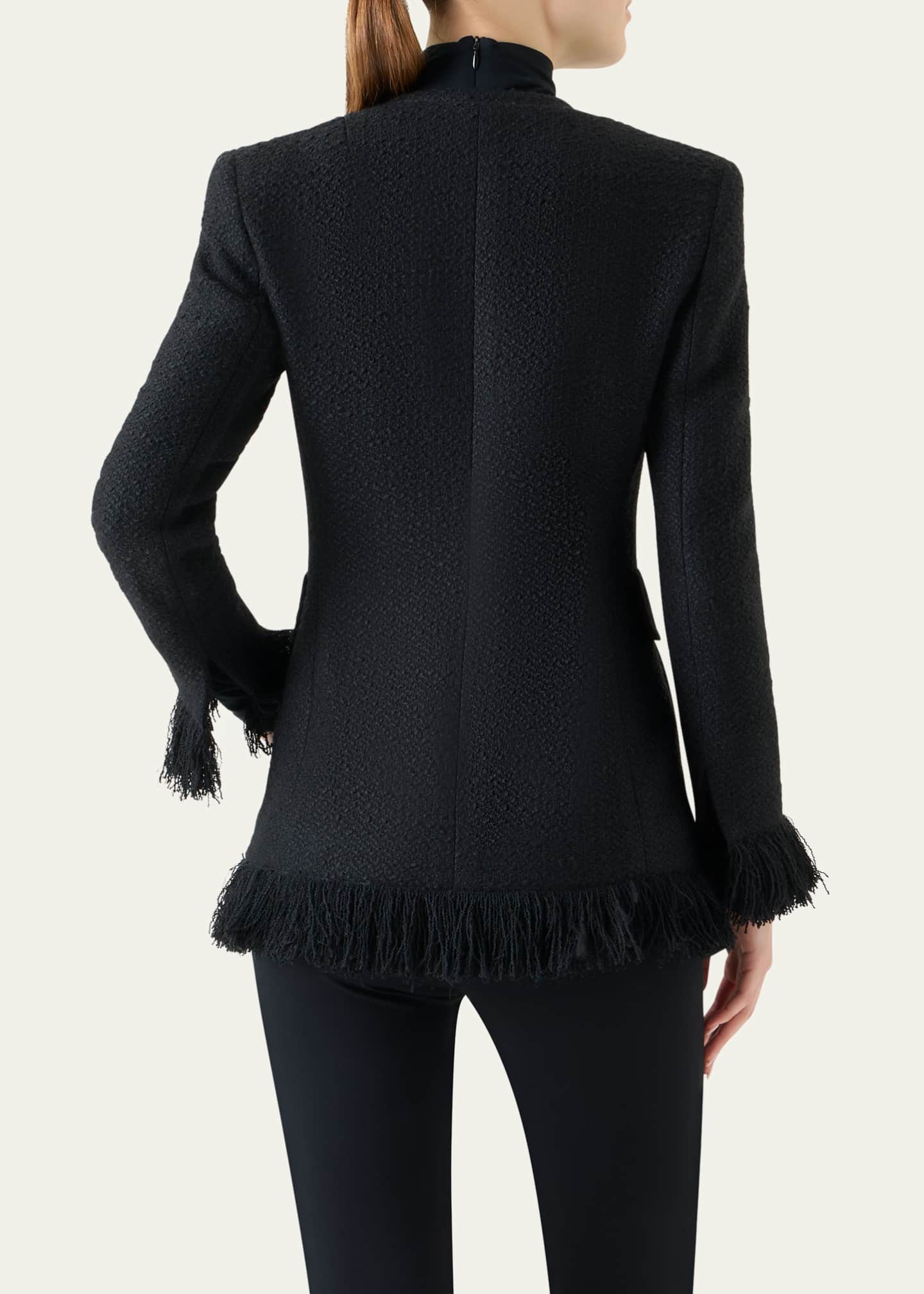 Akris punto Double-Breasted Illusion Boucle Tweed Fringed Jacket Image 3 of 5